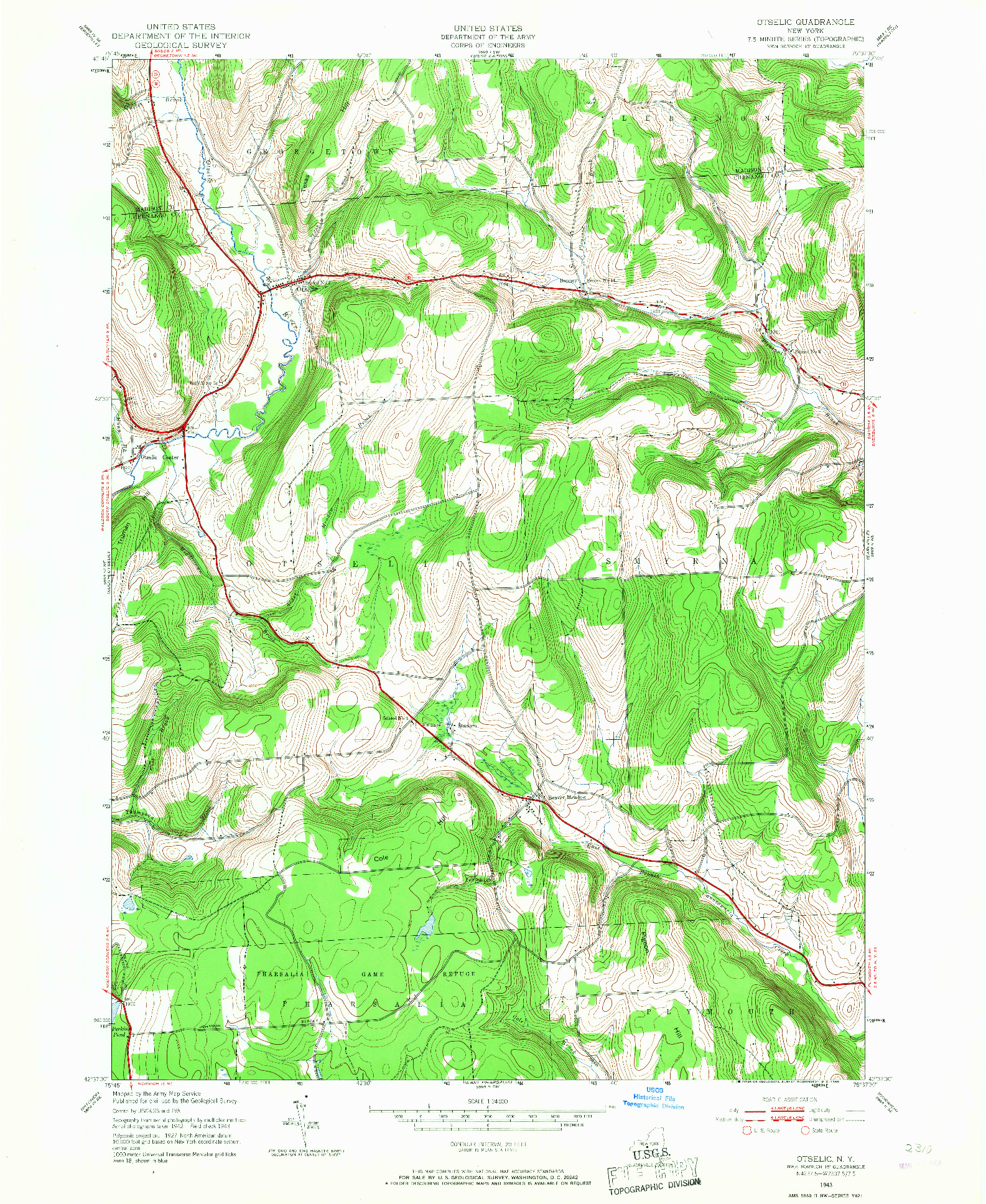 USGS 1:24000-SCALE QUADRANGLE FOR OTSELIC, NY 1943