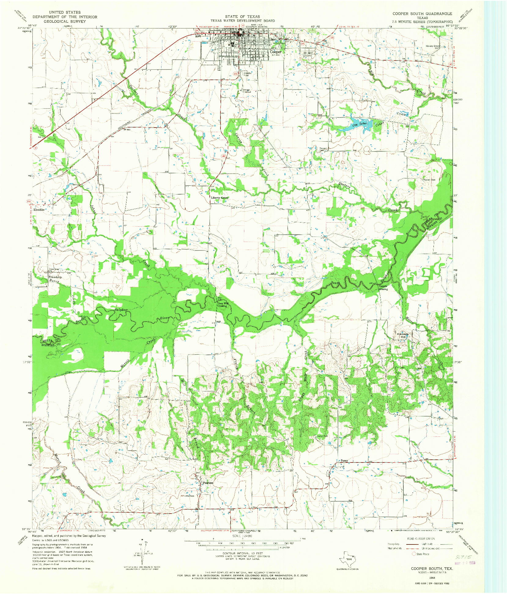 USGS 1:24000-SCALE QUADRANGLE FOR COOPER SOUTH, TX 1964