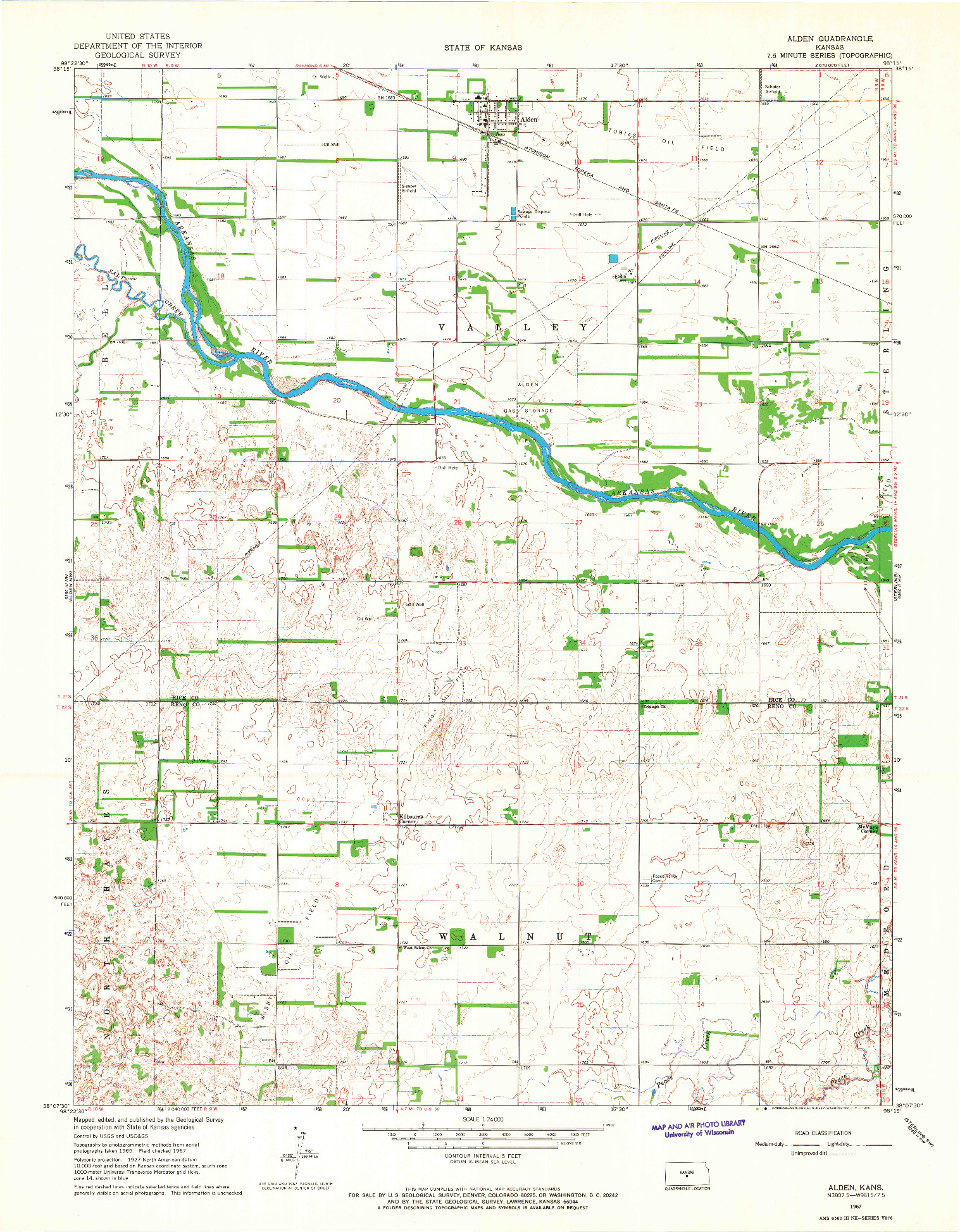 USGS 1:24000-SCALE QUADRANGLE FOR ALDEN, KS 1967