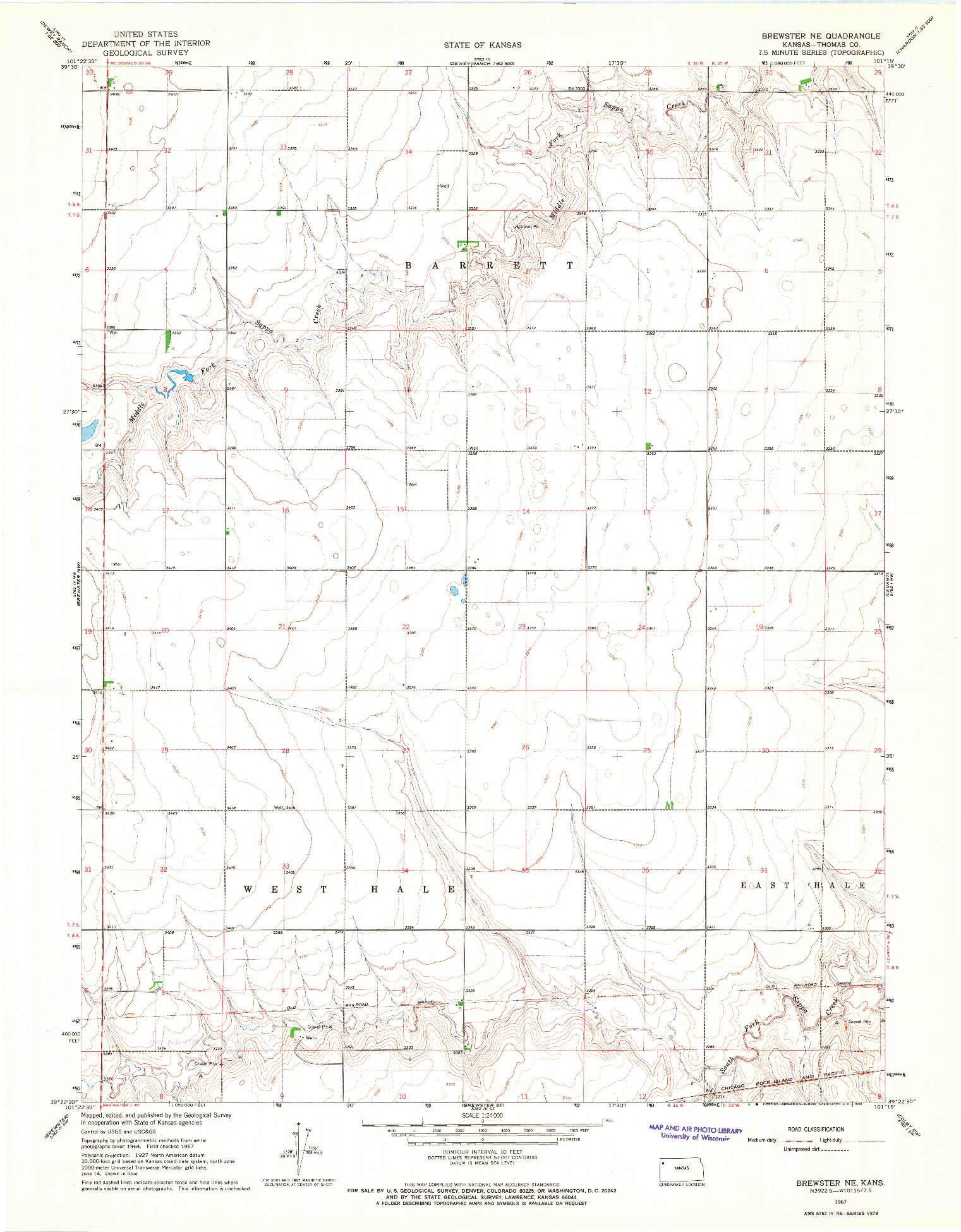 USGS 1:24000-SCALE QUADRANGLE FOR BREWSTER NE, KS 1967