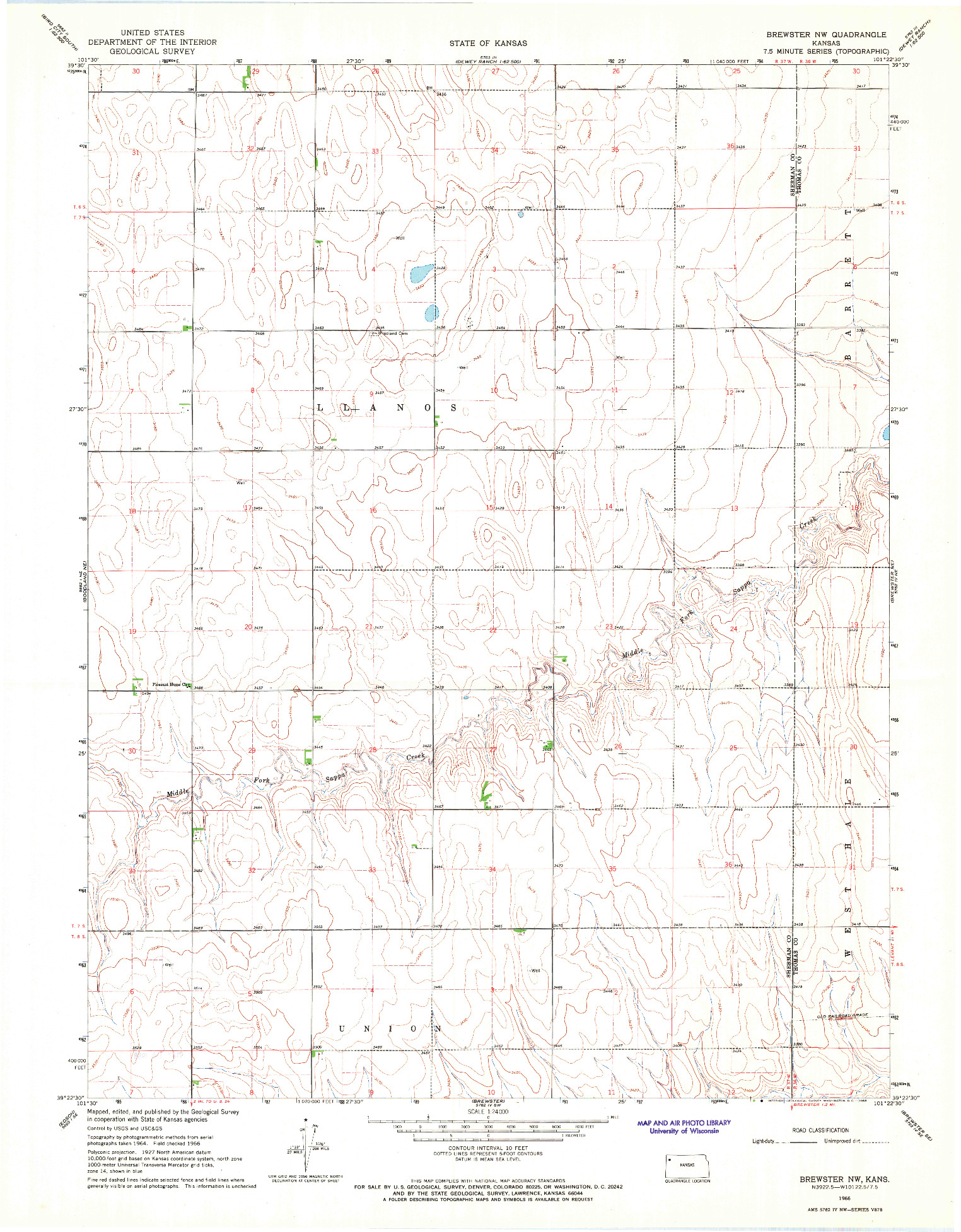USGS 1:24000-SCALE QUADRANGLE FOR BREWSTER NW, KS 1966