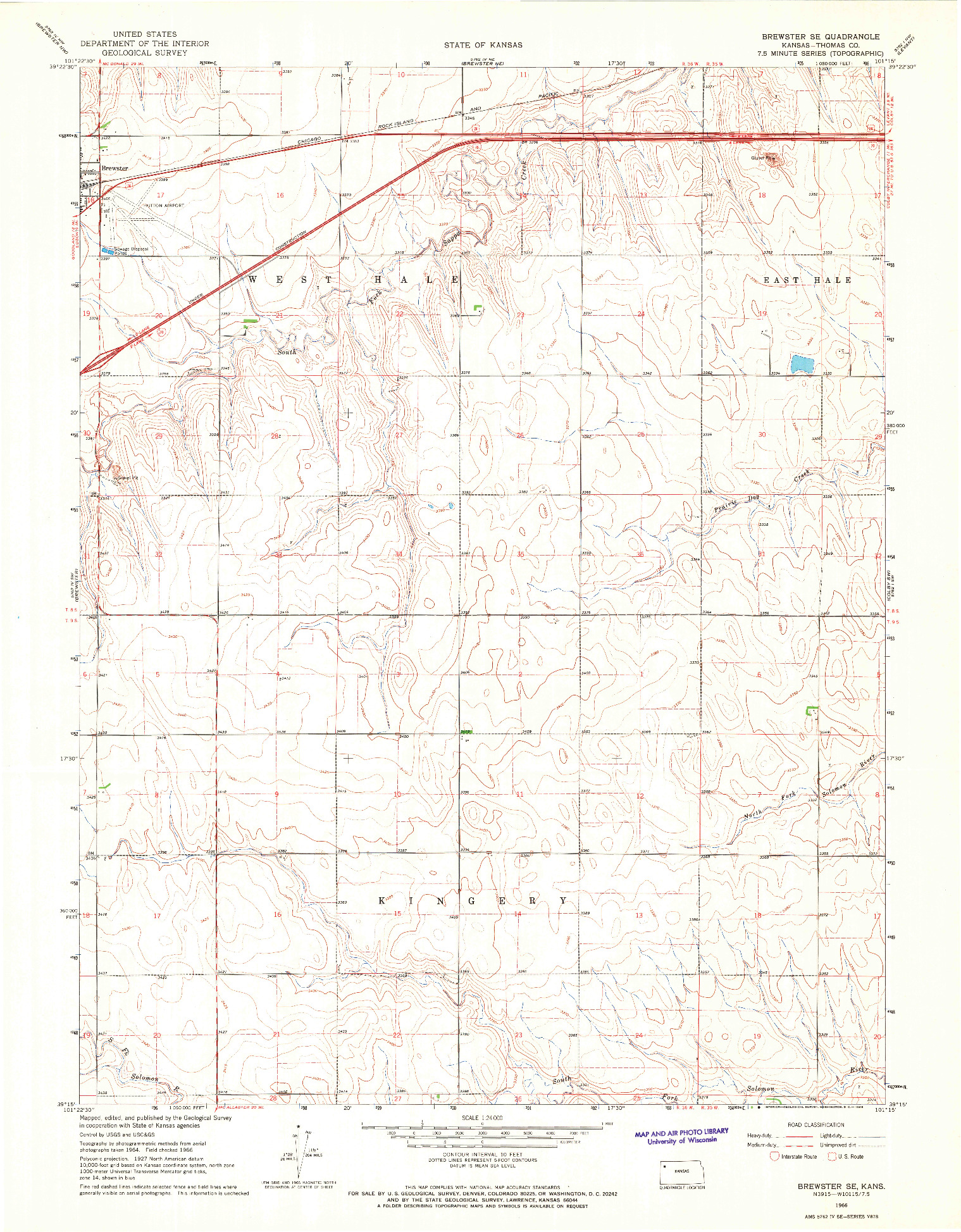 USGS 1:24000-SCALE QUADRANGLE FOR BREWSTER SE, KS 1966