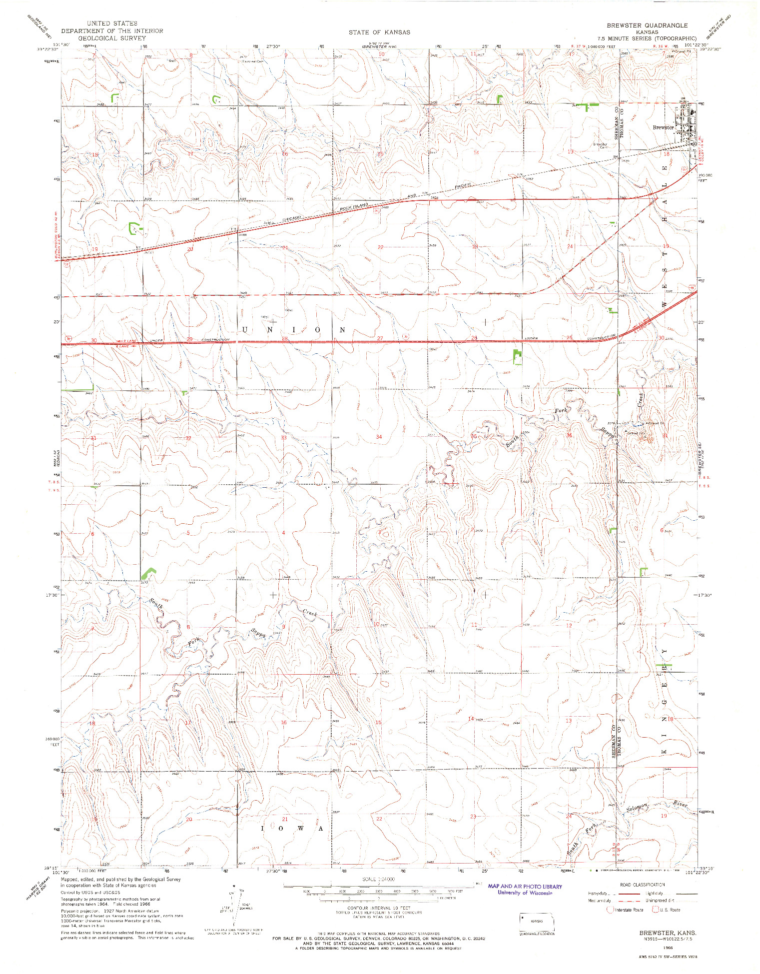 USGS 1:24000-SCALE QUADRANGLE FOR BREWSTER, KS 1966