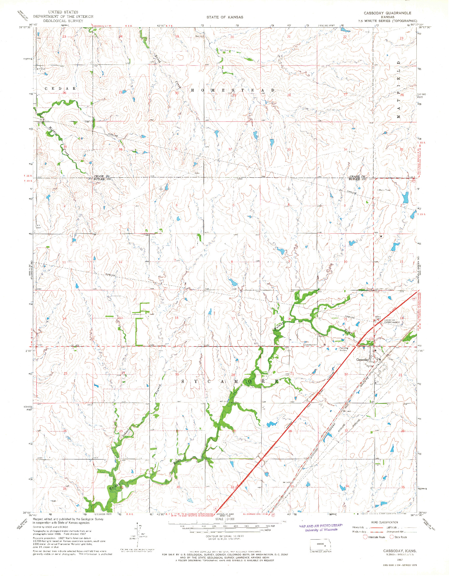 USGS 1:24000-SCALE QUADRANGLE FOR CASSODAY, KS 1967