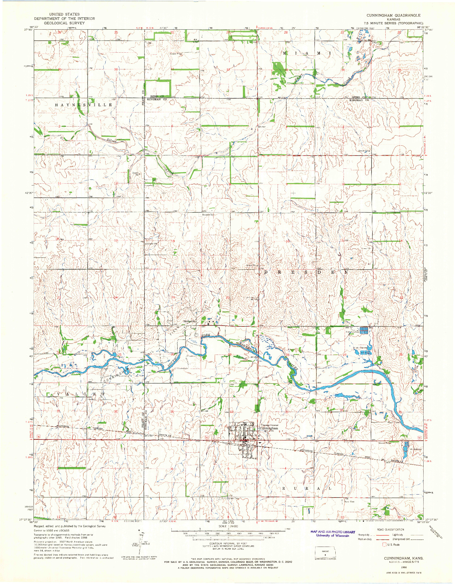 USGS 1:24000-SCALE QUADRANGLE FOR CUNNINGHAM, KS 1966