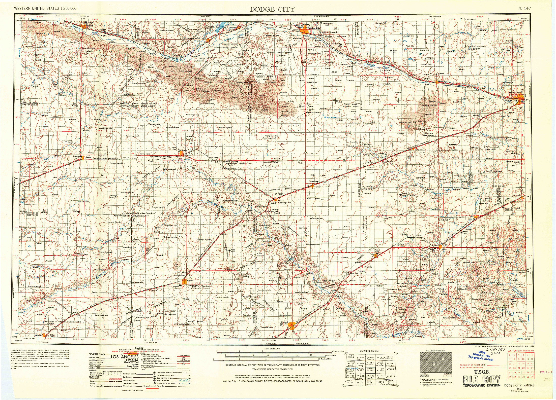 USGS 1:250000-SCALE QUADRANGLE FOR DODGE CITY, KS 1955