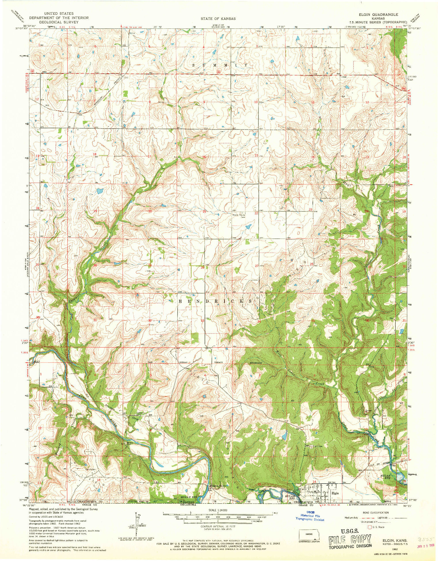 USGS 1:24000-SCALE QUADRANGLE FOR ELGIN, KS 1962