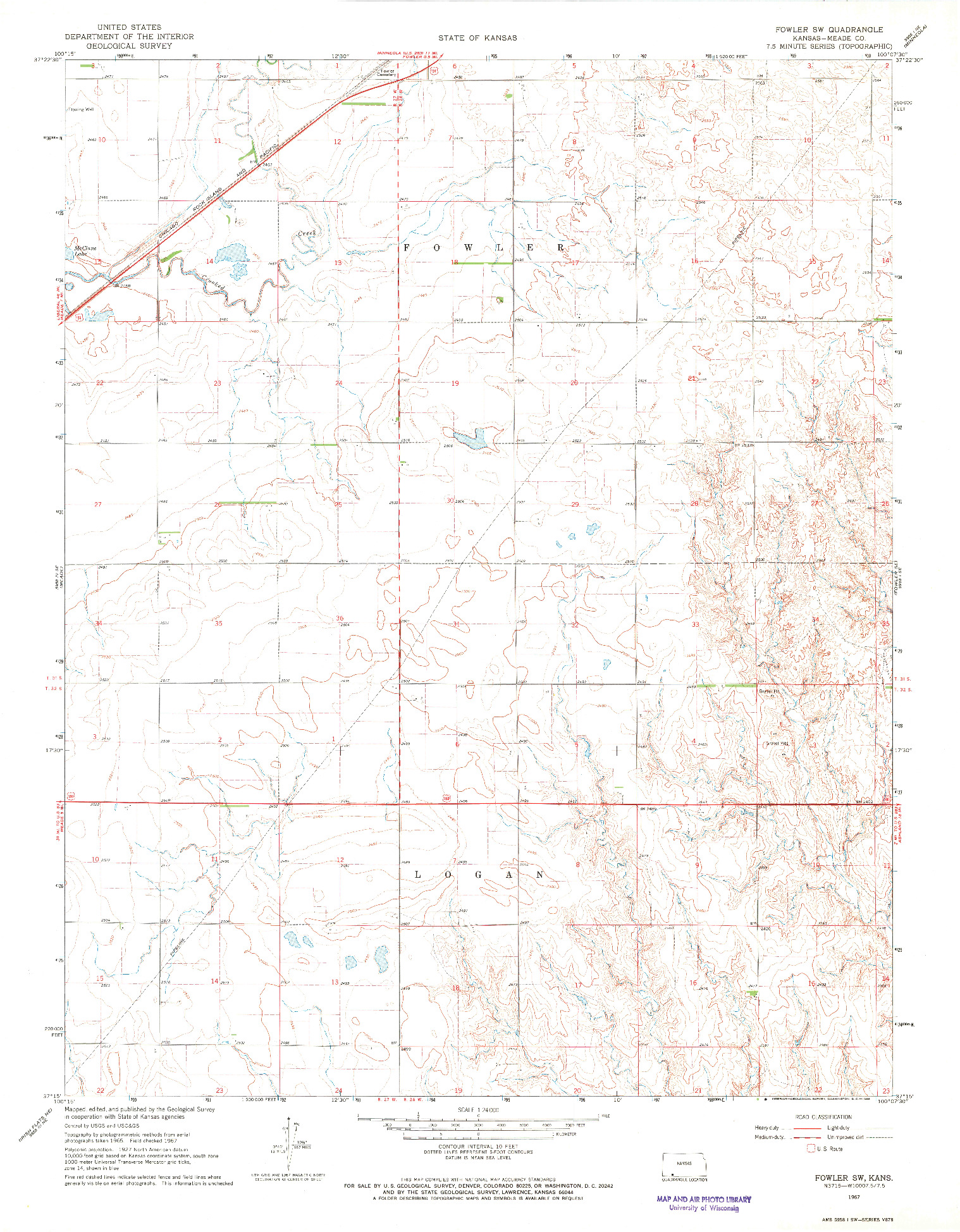 USGS 1:24000-SCALE QUADRANGLE FOR FOWLER SW, KS 1967