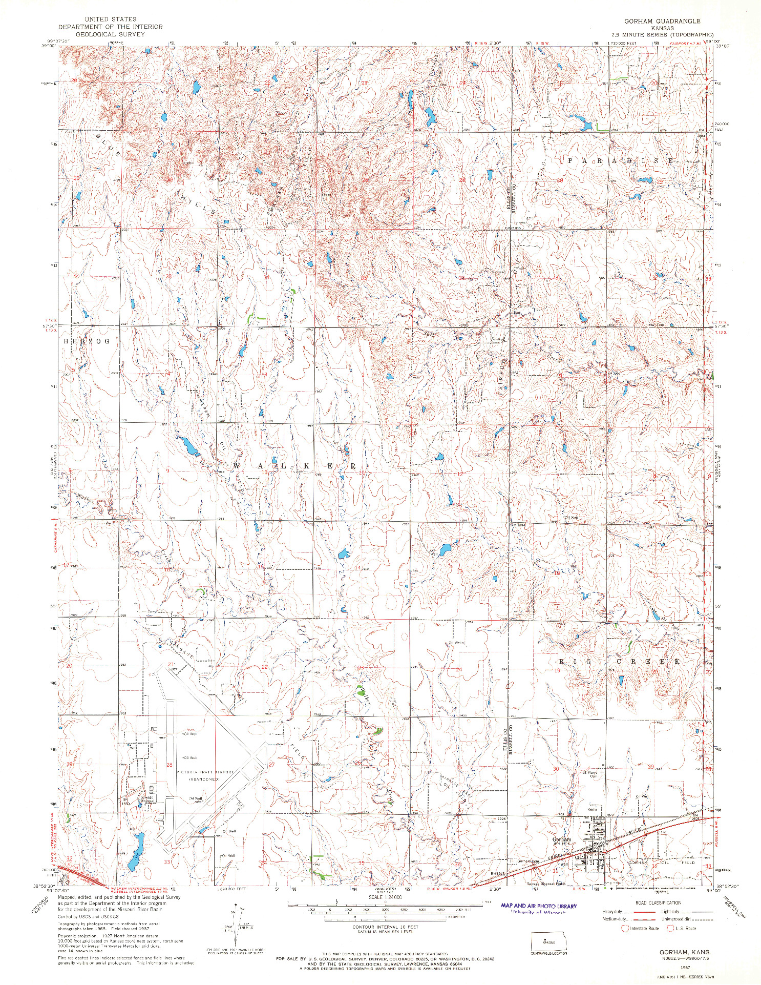 USGS 1:24000-SCALE QUADRANGLE FOR GORHAM, KS 1967