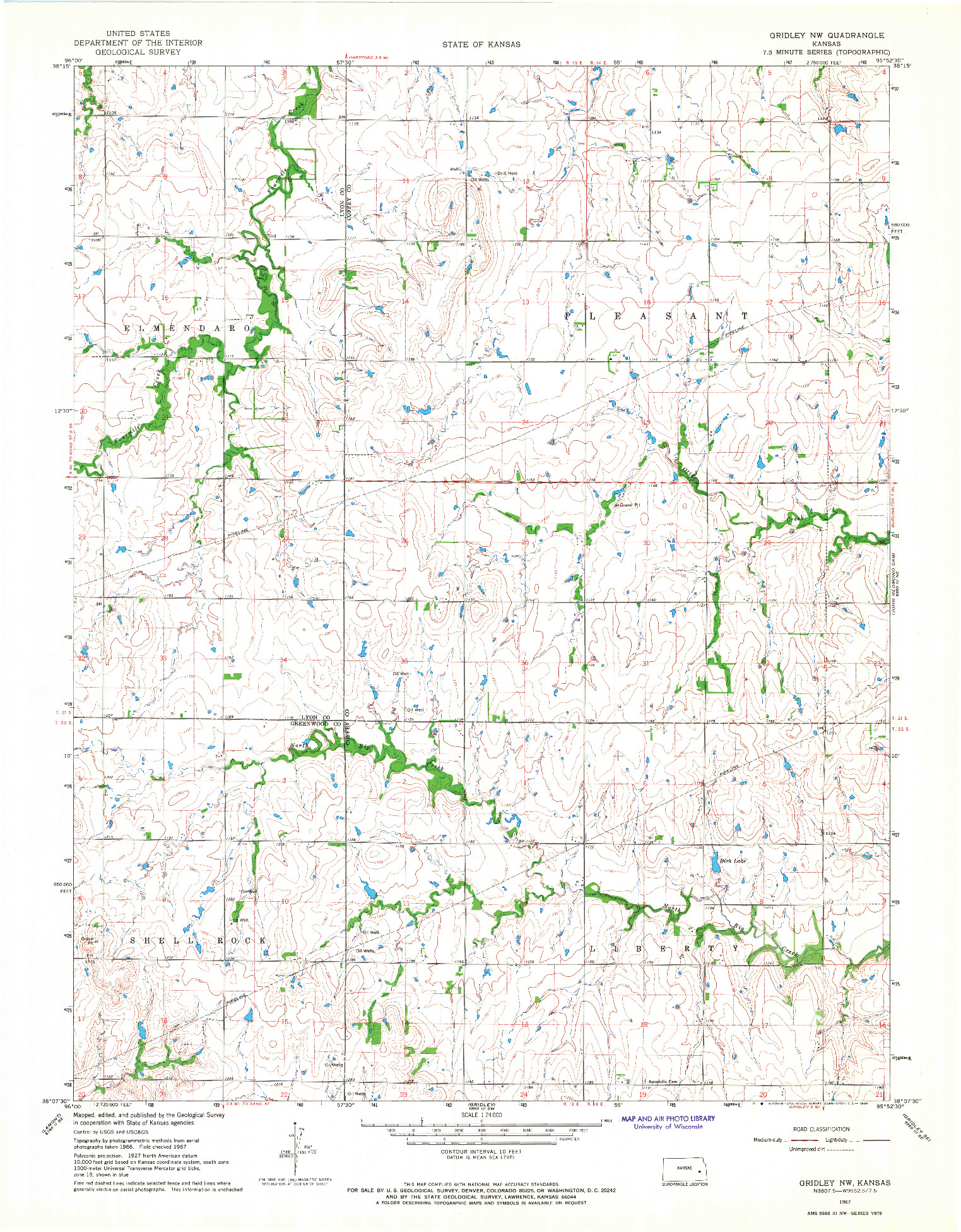 USGS 1:24000-SCALE QUADRANGLE FOR GRIDLEY NW, KS 1967