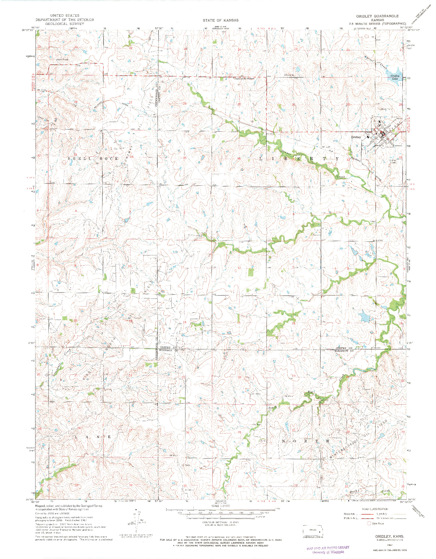 USGS 1:24000-SCALE QUADRANGLE FOR GRIDLEY, KS 1967