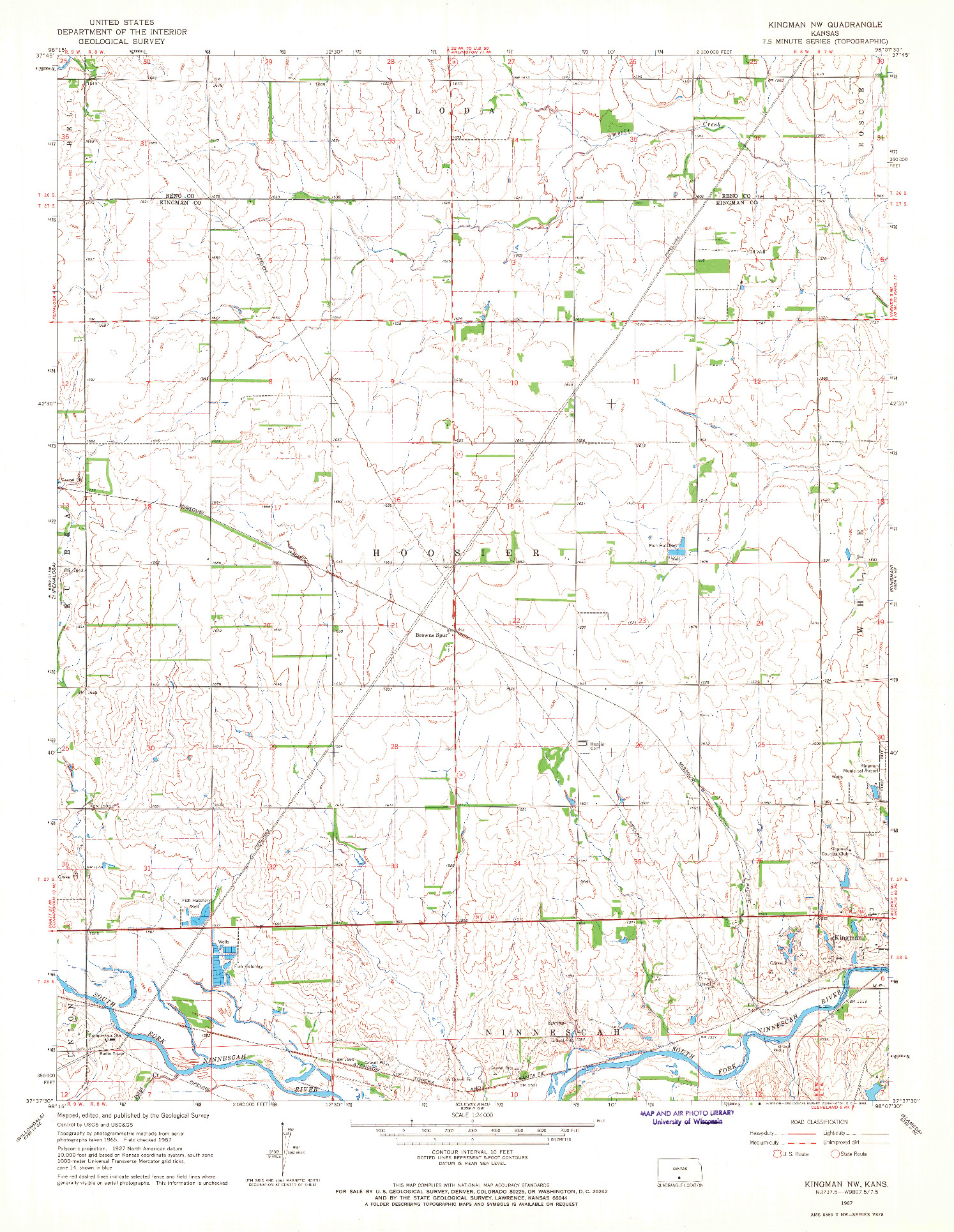 USGS 1:24000-SCALE QUADRANGLE FOR KINGMAN NW, KS 1967