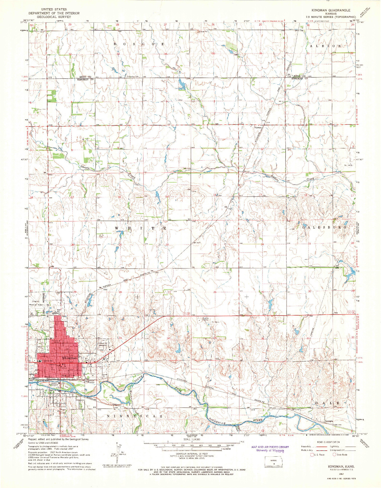 USGS 1:24000-SCALE QUADRANGLE FOR KINGMAN, KS 1967