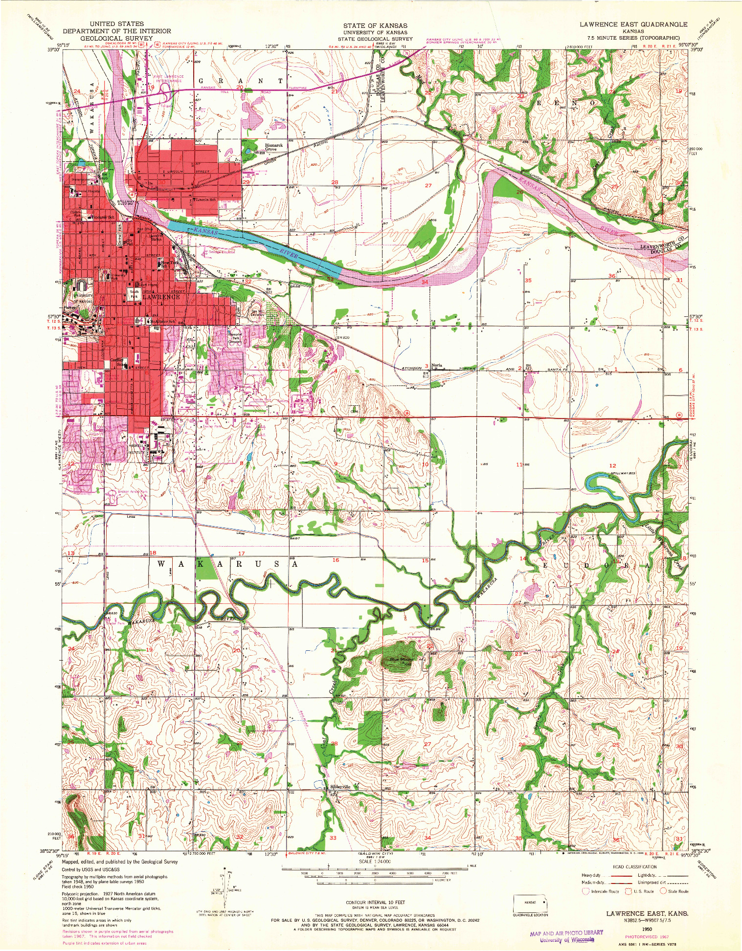 USGS 1:24000-SCALE QUADRANGLE FOR LAWRENCE EAST, KS 1950