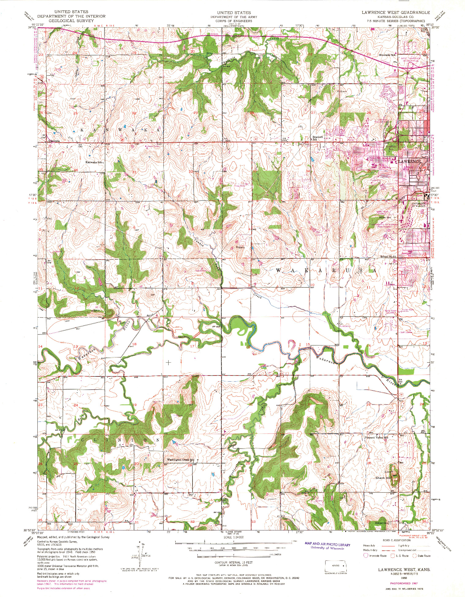 USGS 1:24000-SCALE QUADRANGLE FOR LAWRENCE WEST, KS 1950