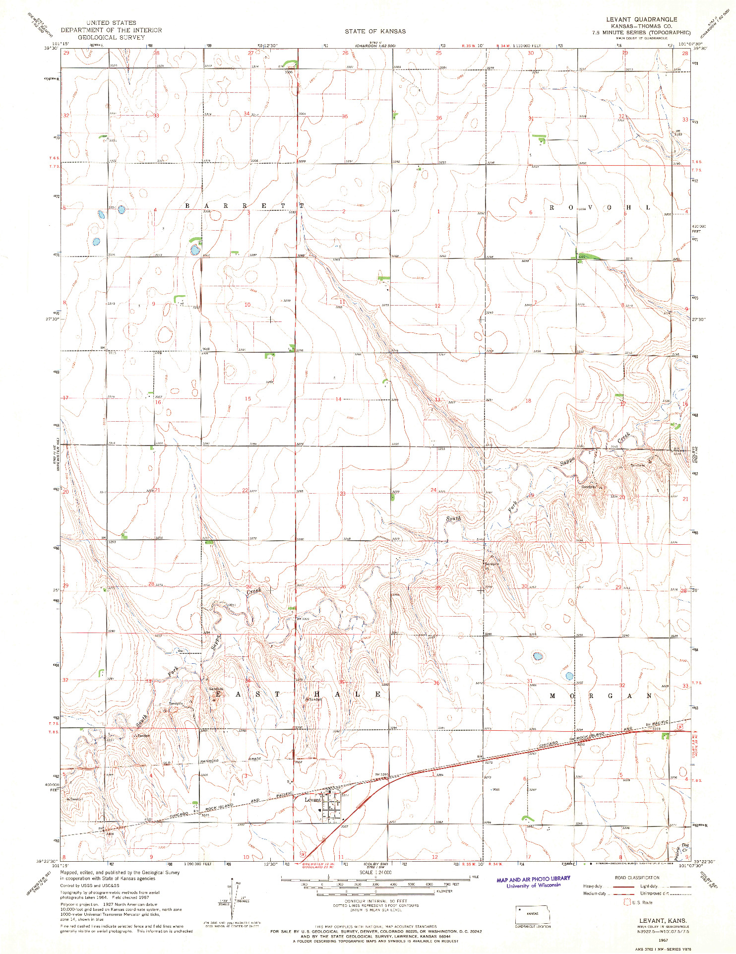 USGS 1:24000-SCALE QUADRANGLE FOR LEVANT, KS 1967