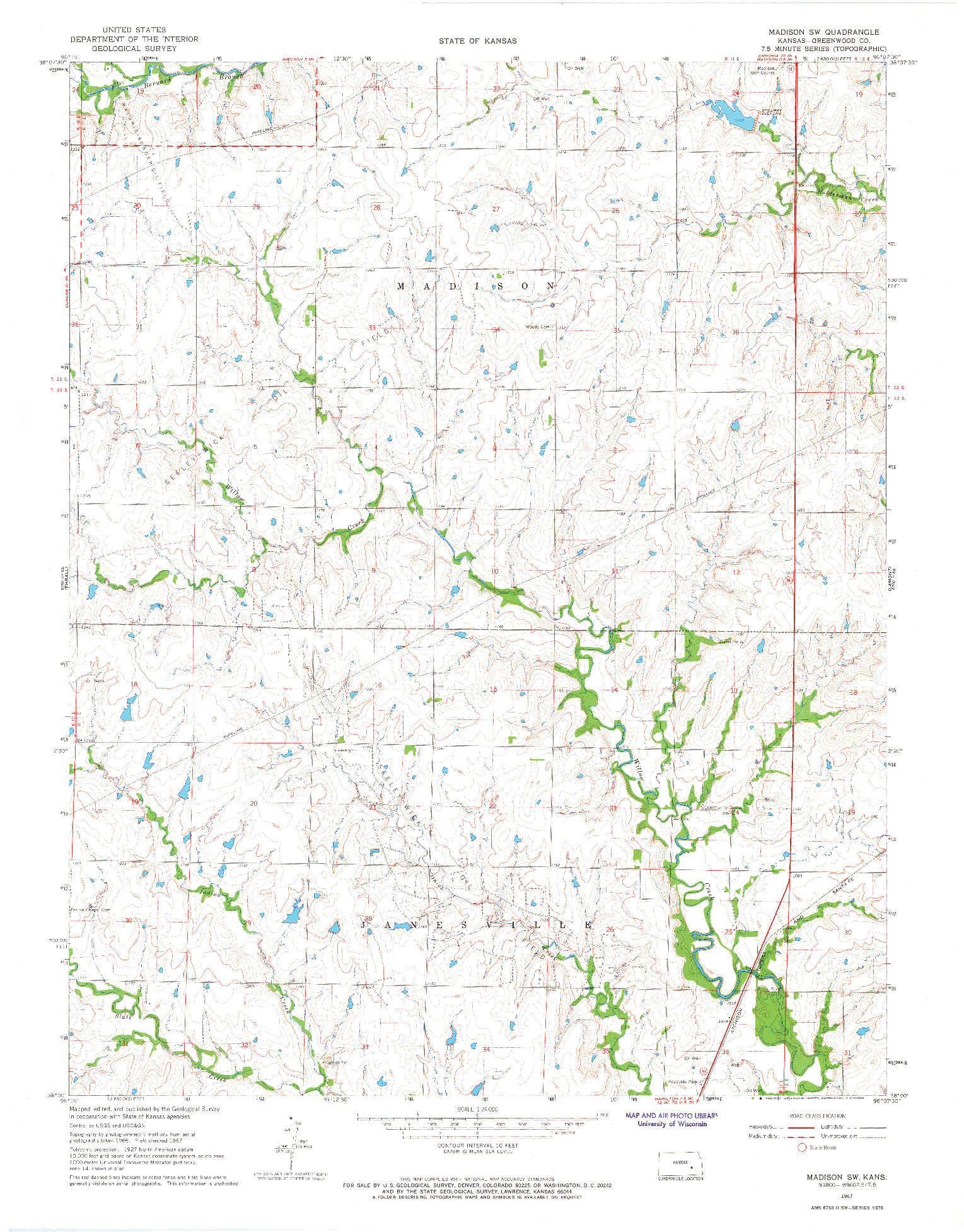 USGS 1:24000-SCALE QUADRANGLE FOR MADISON SW, KS 1967