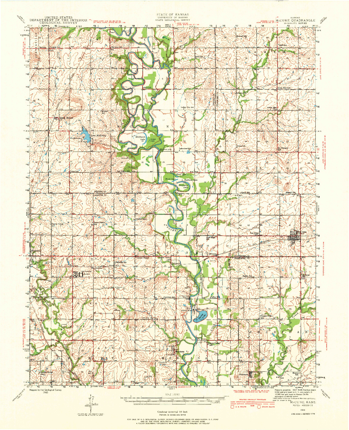 USGS 1:62500-SCALE QUADRANGLE FOR MCCUNE, KS 1943