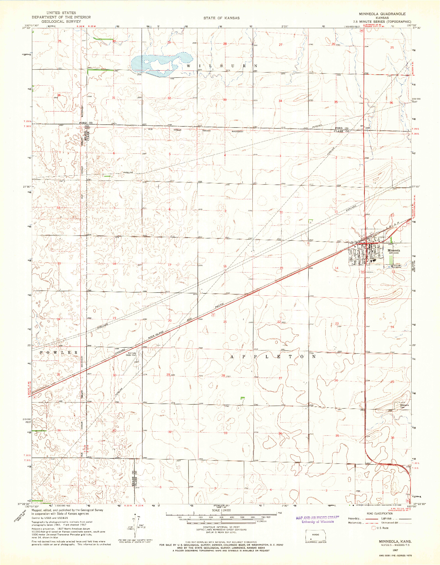 USGS 1:24000-SCALE QUADRANGLE FOR MINNEOLA, KS 1967