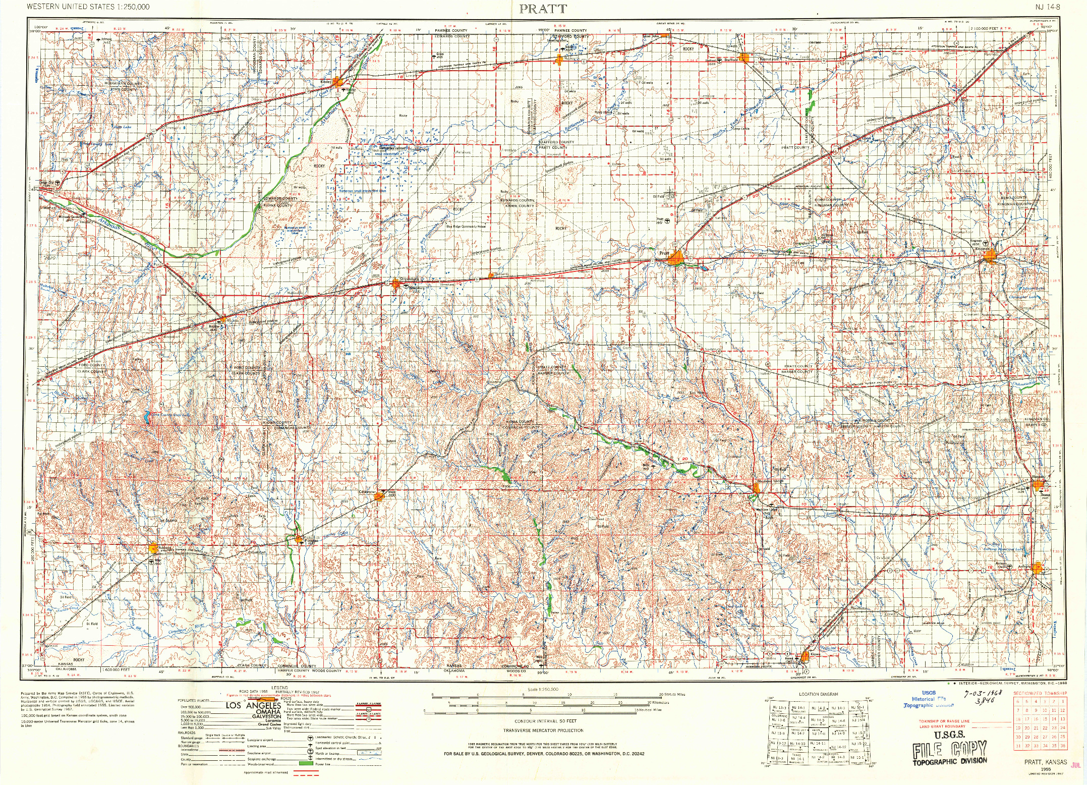 USGS 1:250000-SCALE QUADRANGLE FOR PRATT, KS 1955