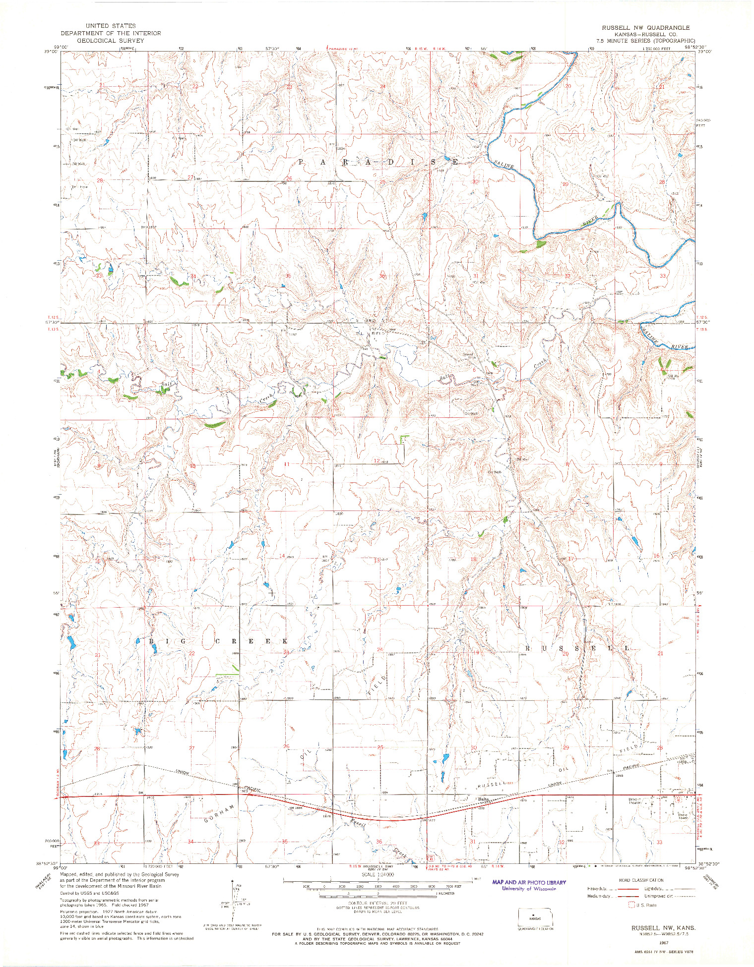 USGS 1:24000-SCALE QUADRANGLE FOR RUSSELL NW, KS 1967