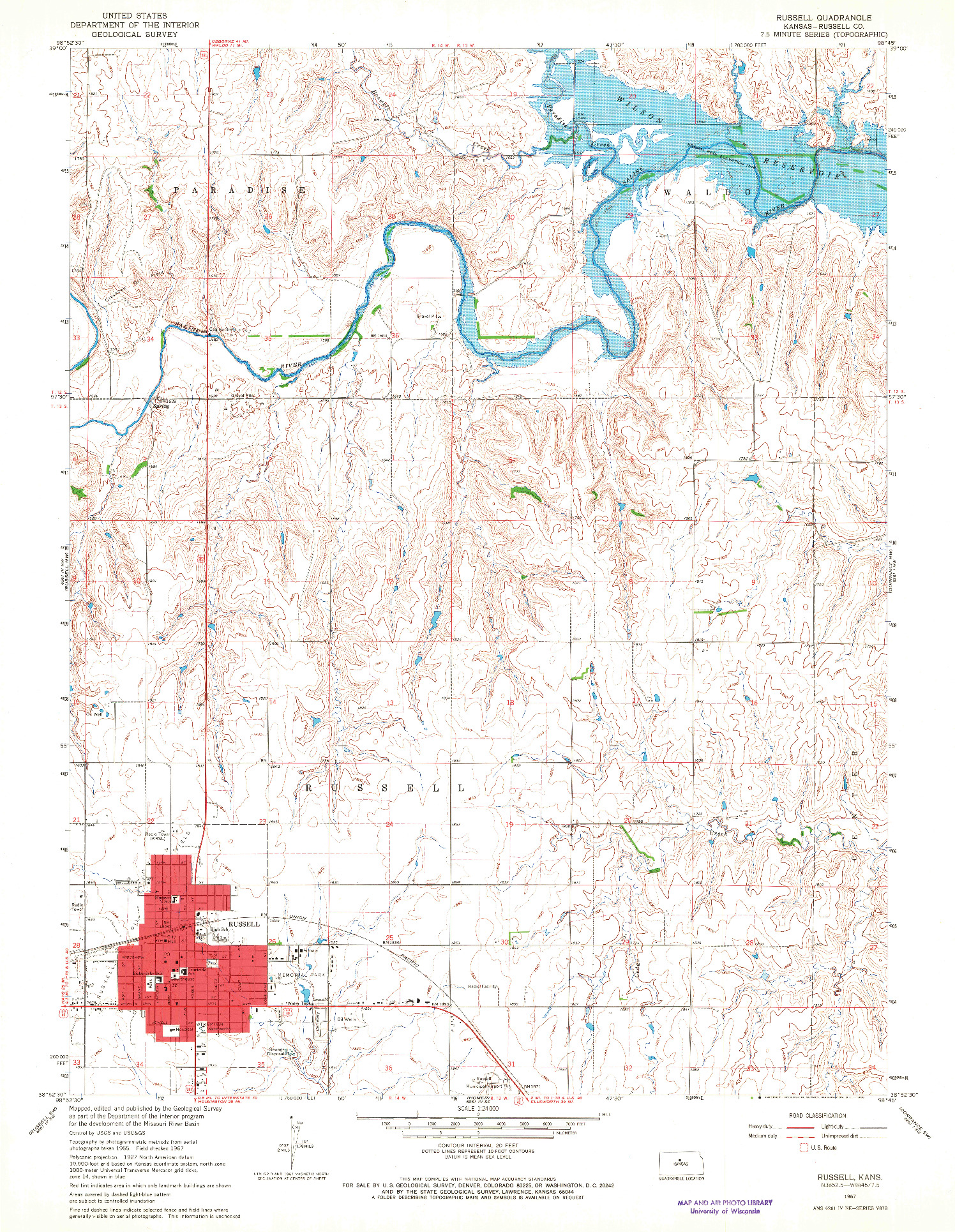 USGS 1:24000-SCALE QUADRANGLE FOR RUSSELL, KS 1967