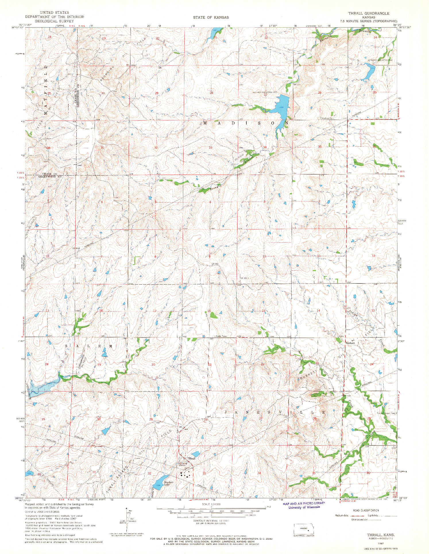 USGS 1:24000-SCALE QUADRANGLE FOR THRALL, KS 1967