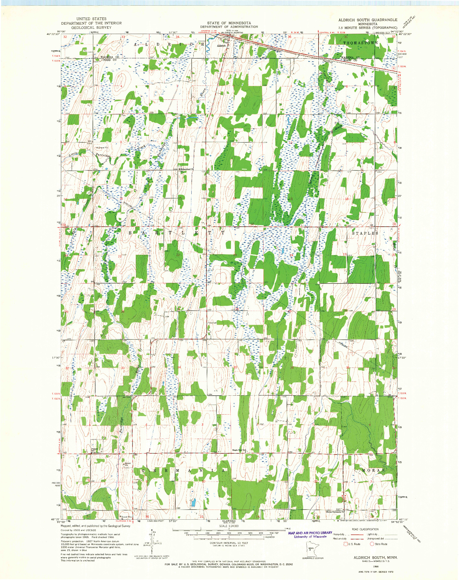 USGS 1:24000-SCALE QUADRANGLE FOR ALDRICH SOUTH, MN 1966