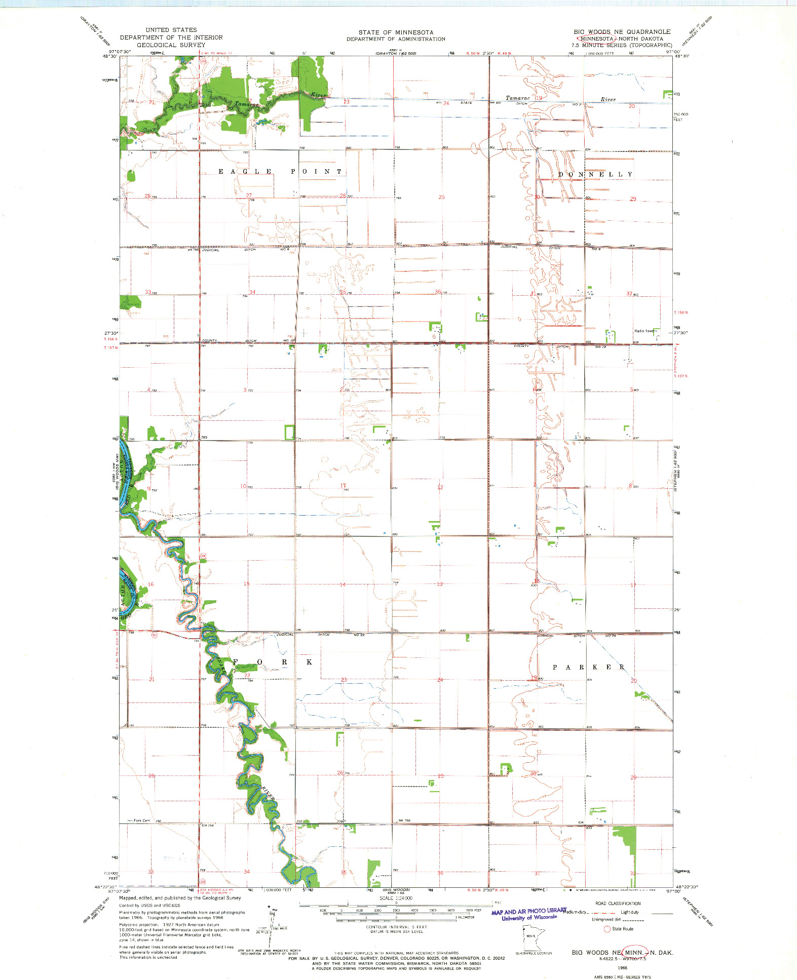 USGS 1:24000-SCALE QUADRANGLE FOR BIG WOODS NE, MN 1966