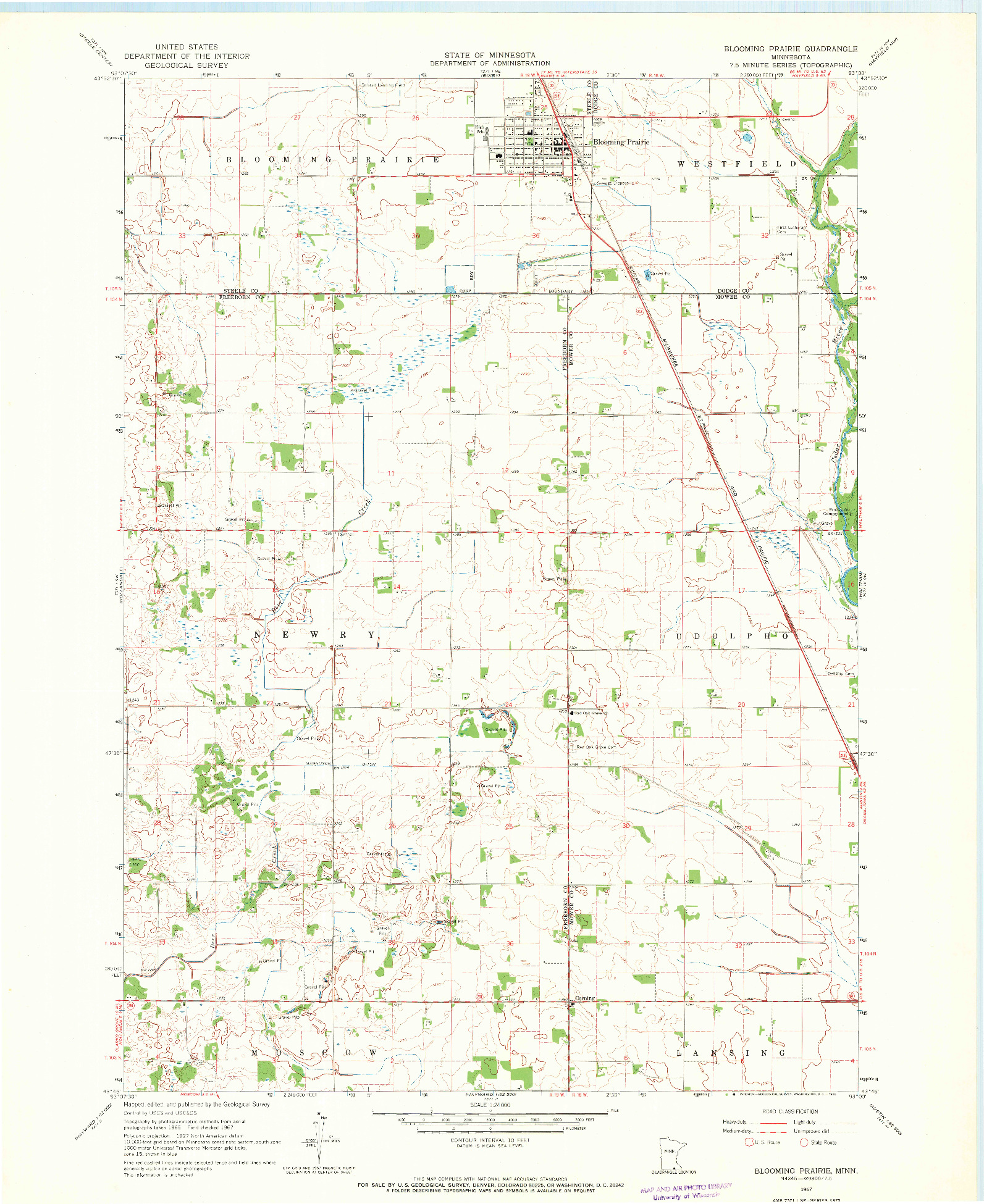 USGS 1:24000-SCALE QUADRANGLE FOR BLOOMING PRAIRIE, MN 1967