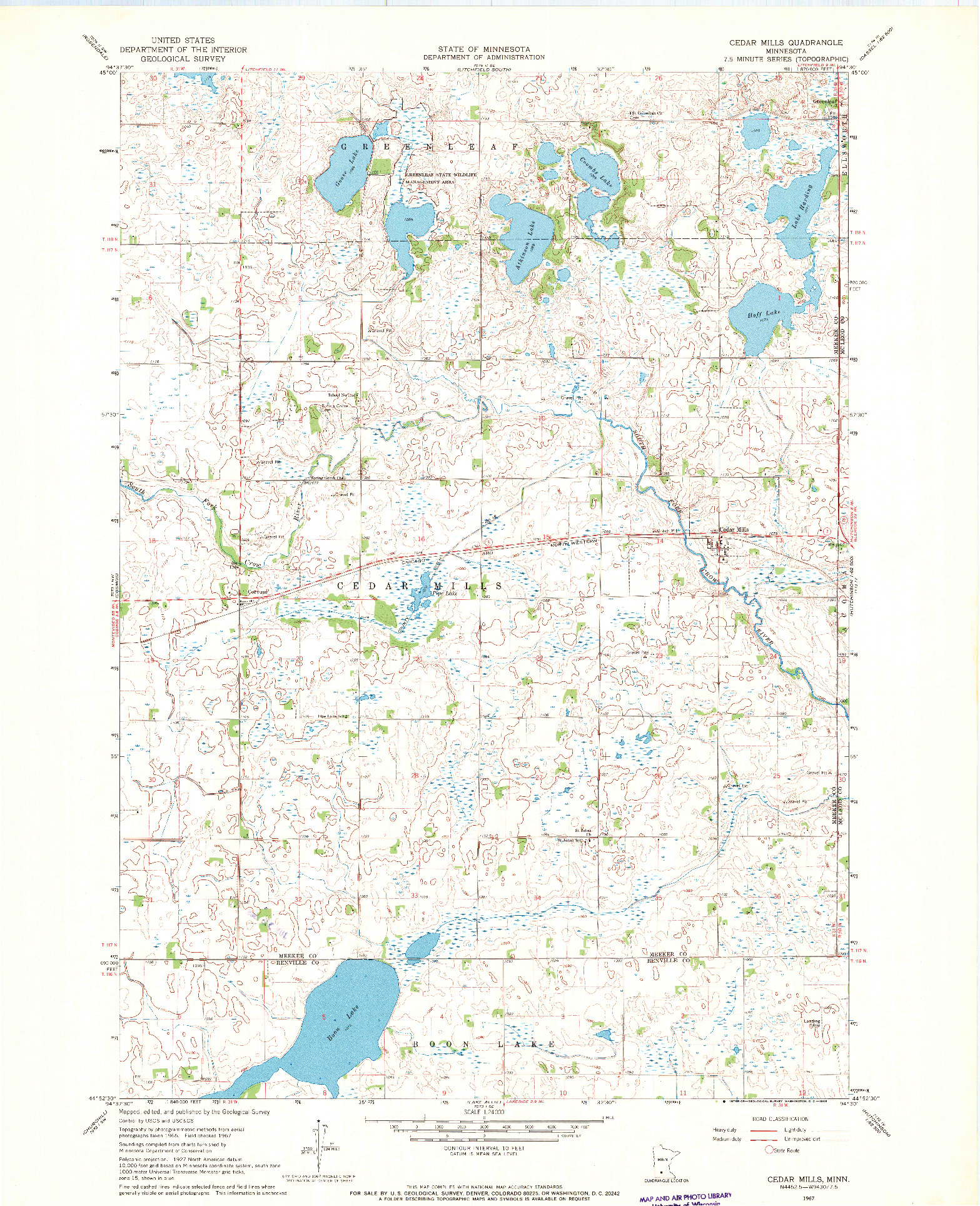 USGS 1:24000-SCALE QUADRANGLE FOR CEDAR MILLS, MN 1967
