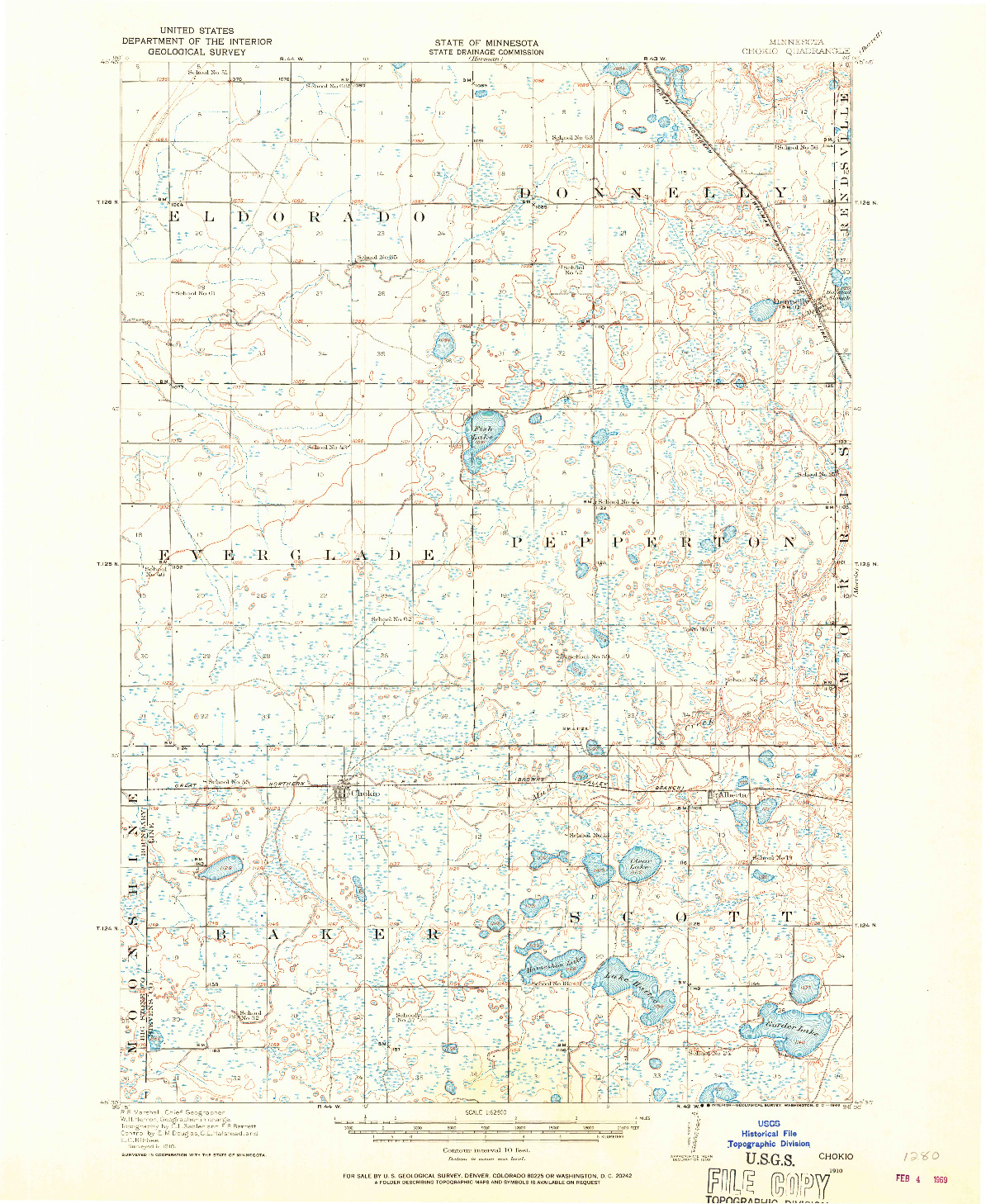 USGS 1:62500-SCALE QUADRANGLE FOR CHOKIO, MN 1910