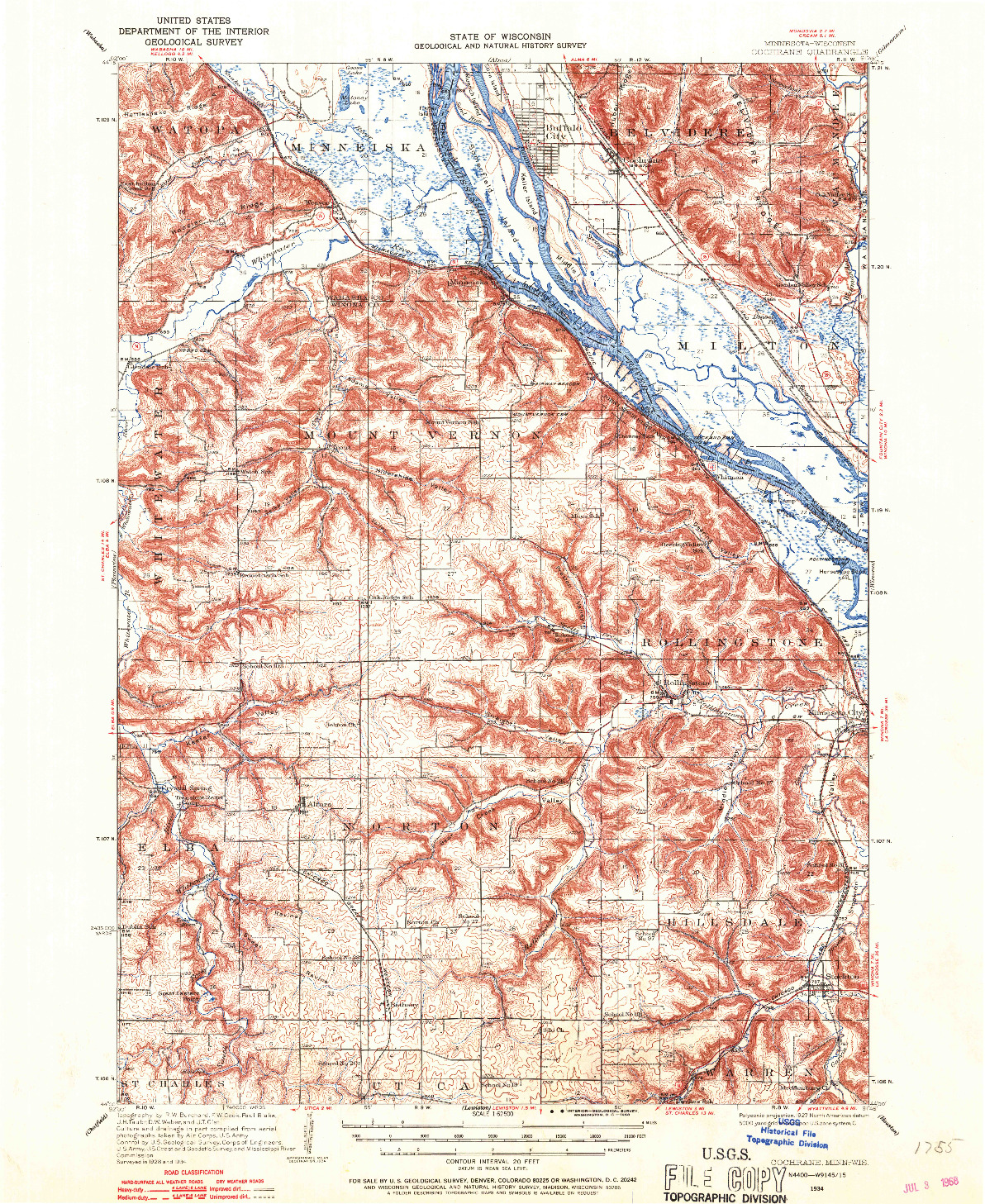 USGS 1:62500-SCALE QUADRANGLE FOR COCHRANE, MN 1934