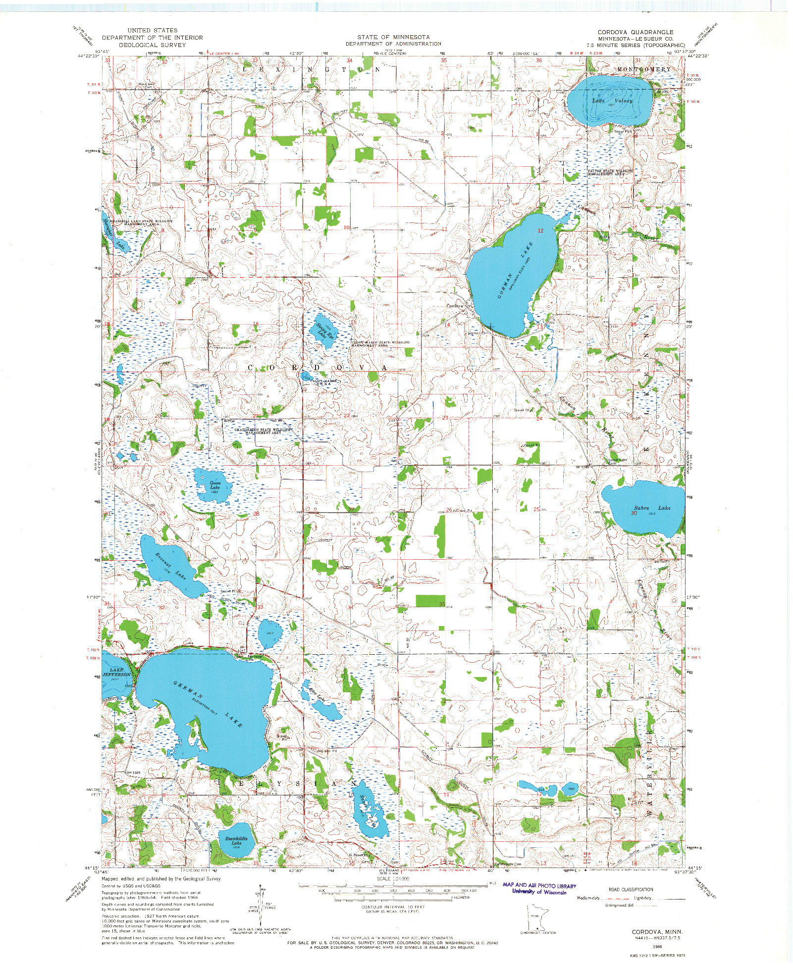 USGS 1:24000-SCALE QUADRANGLE FOR CORDOVA, MN 1966