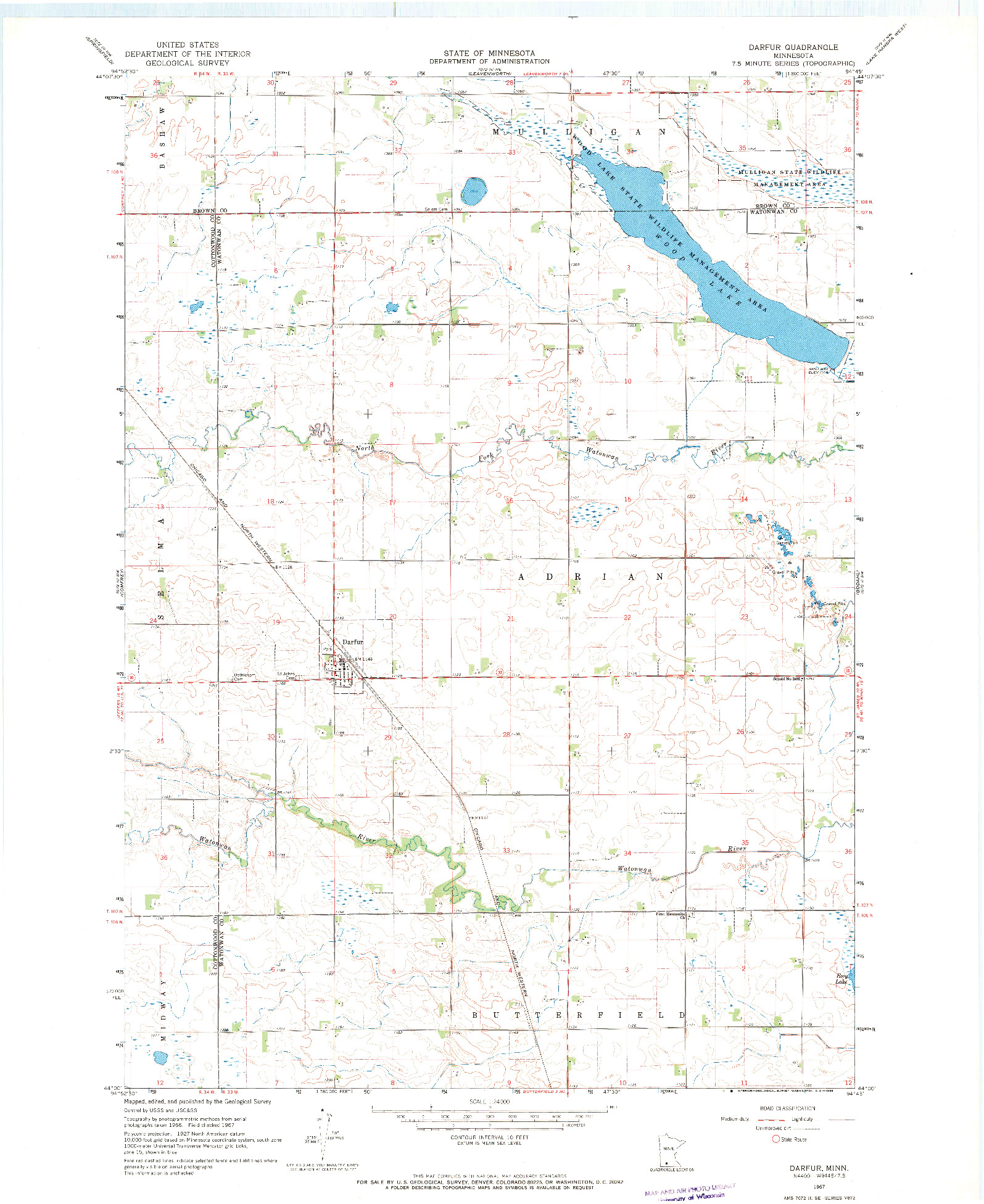 USGS 1:24000-SCALE QUADRANGLE FOR DARFUR, MN 1967