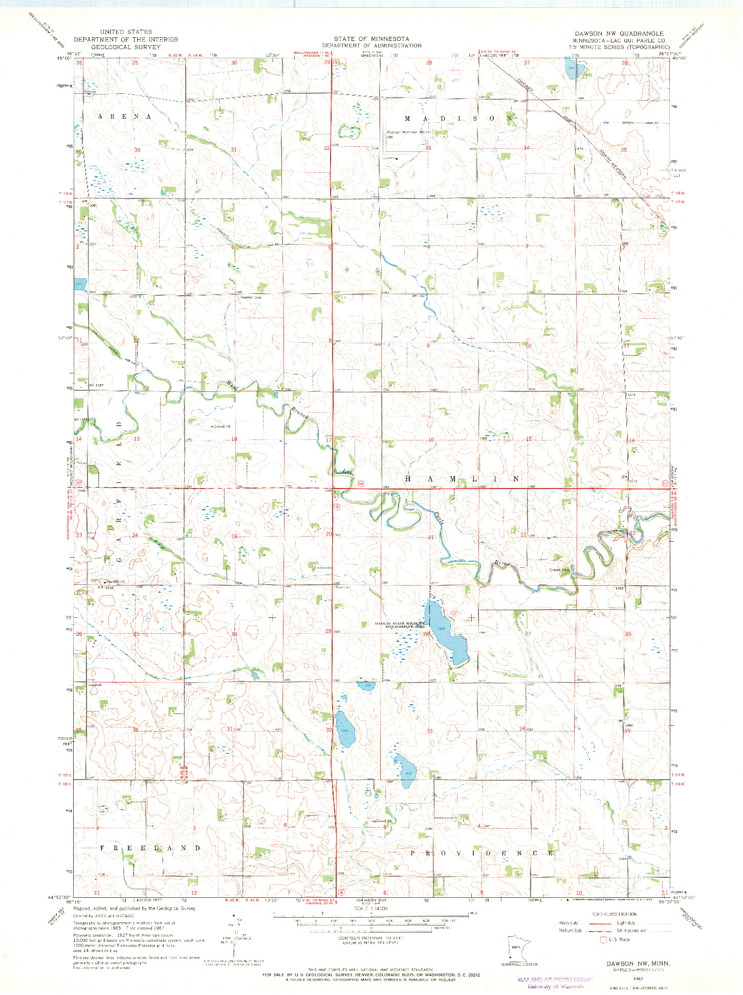 USGS 1:24000-SCALE QUADRANGLE FOR DAWSON NW, MN 1967