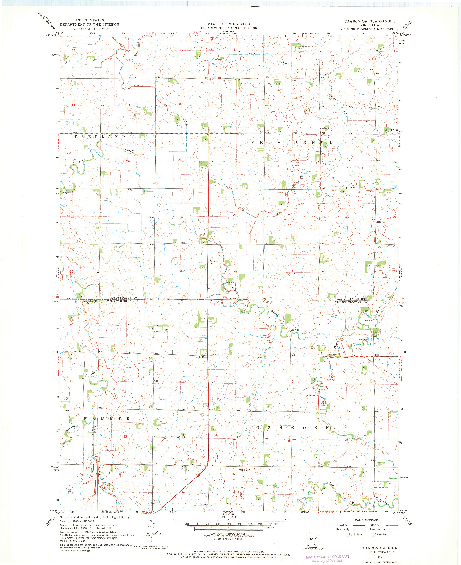 USGS 1:24000-SCALE QUADRANGLE FOR DAWSON SW, MN 1967