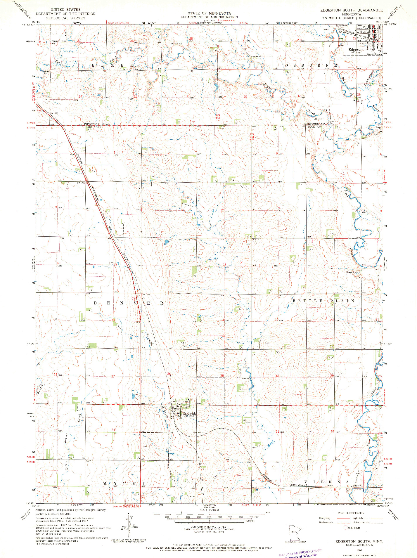 USGS 1:24000-SCALE QUADRANGLE FOR EDGERTON SOUTH, MN 1967