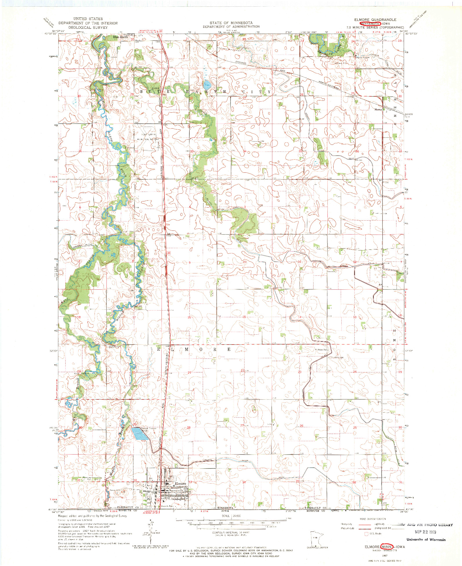 USGS 1:24000-SCALE QUADRANGLE FOR ELMORE, MN 1967
