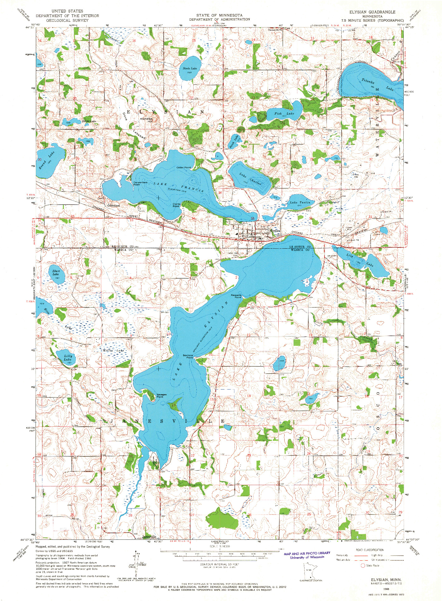 USGS 1:24000-SCALE QUADRANGLE FOR ELYSIAN, MN 1966