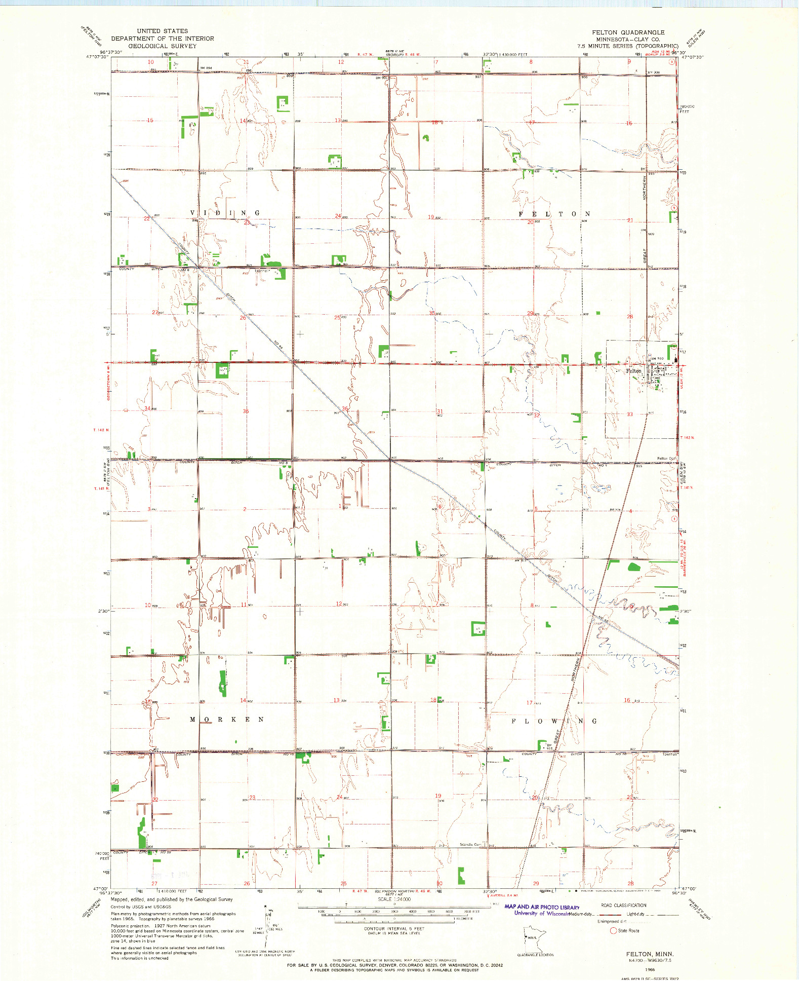 USGS 1:24000-SCALE QUADRANGLE FOR FELTON, MN 1966