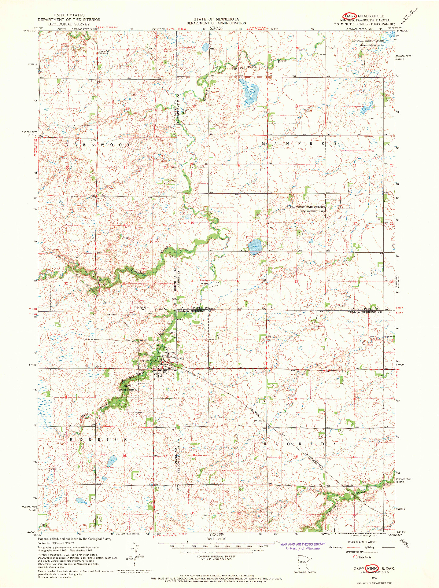 USGS 1:24000-SCALE QUADRANGLE FOR GARY, MN 1967