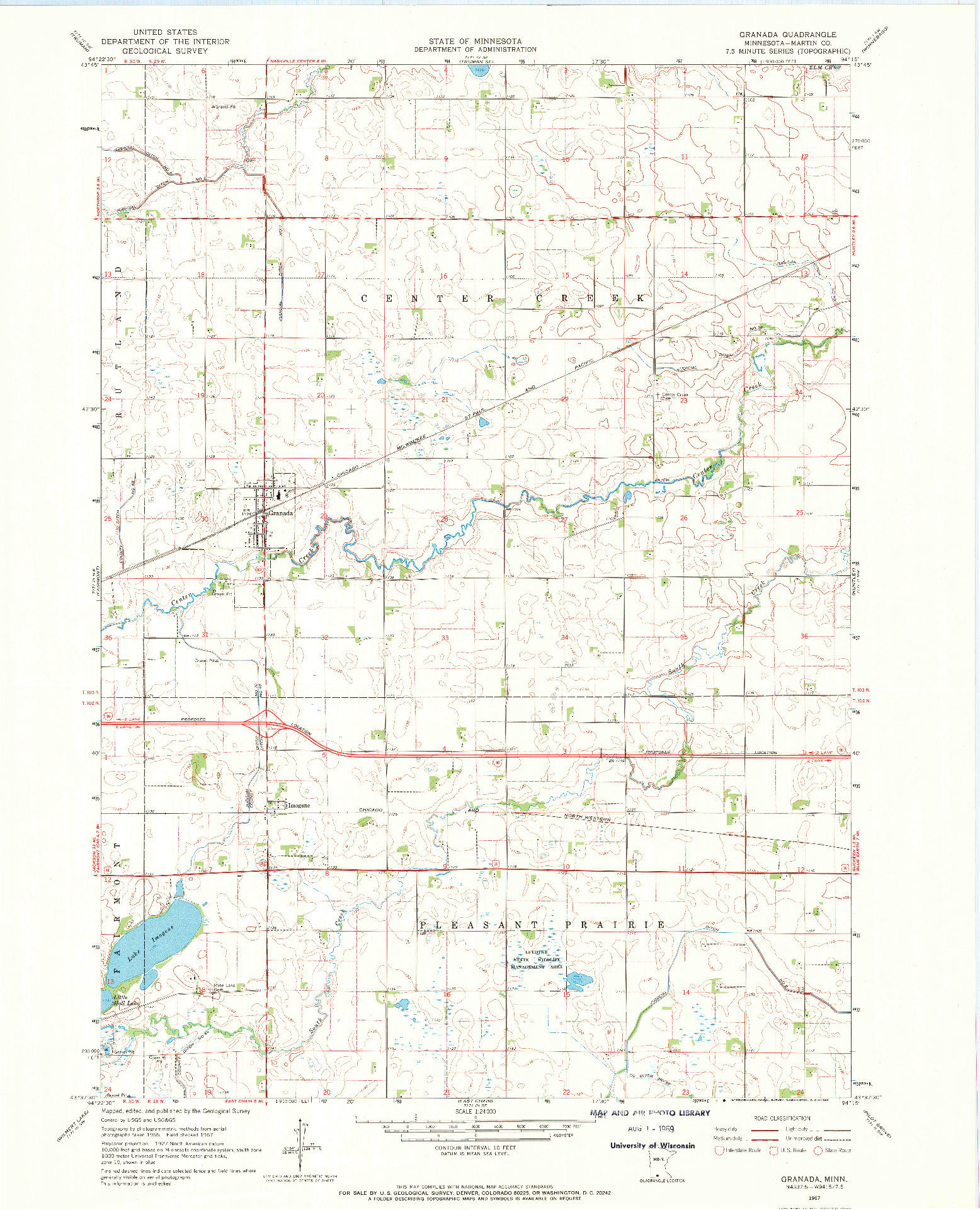 USGS 1:24000-SCALE QUADRANGLE FOR GRANADA, MN 1967