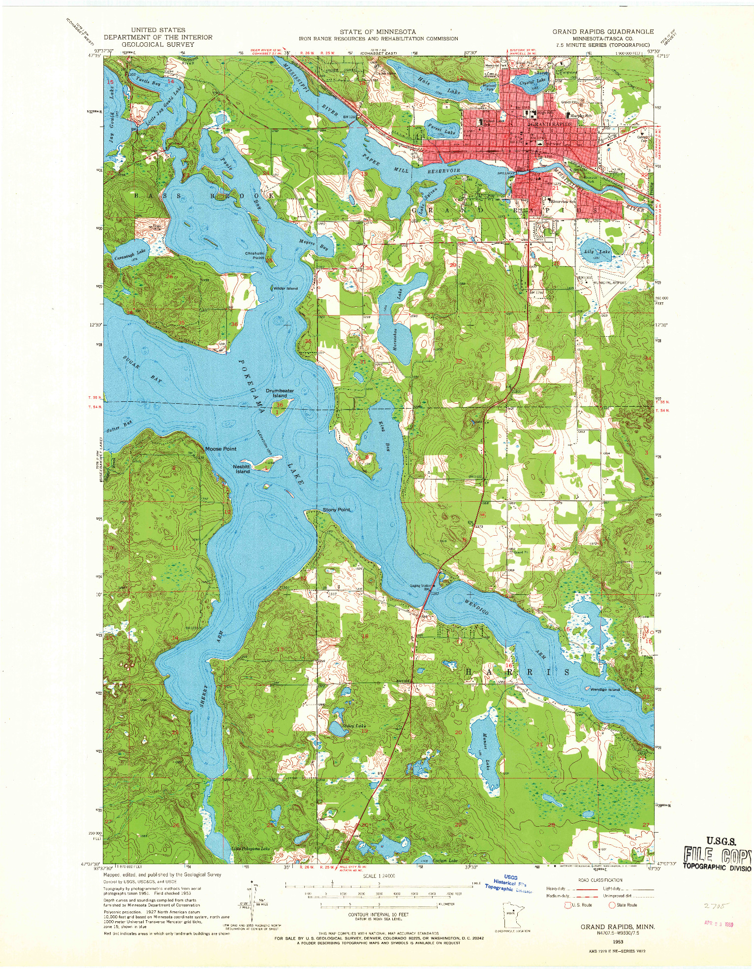 USGS 1:24000-SCALE QUADRANGLE FOR GRAND RAPIDS, MN 1953
