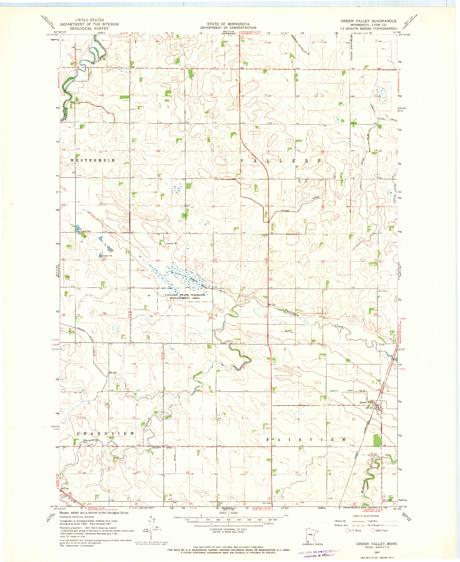 USGS 1:24000-SCALE QUADRANGLE FOR GREEN VALLEY, MN 1967