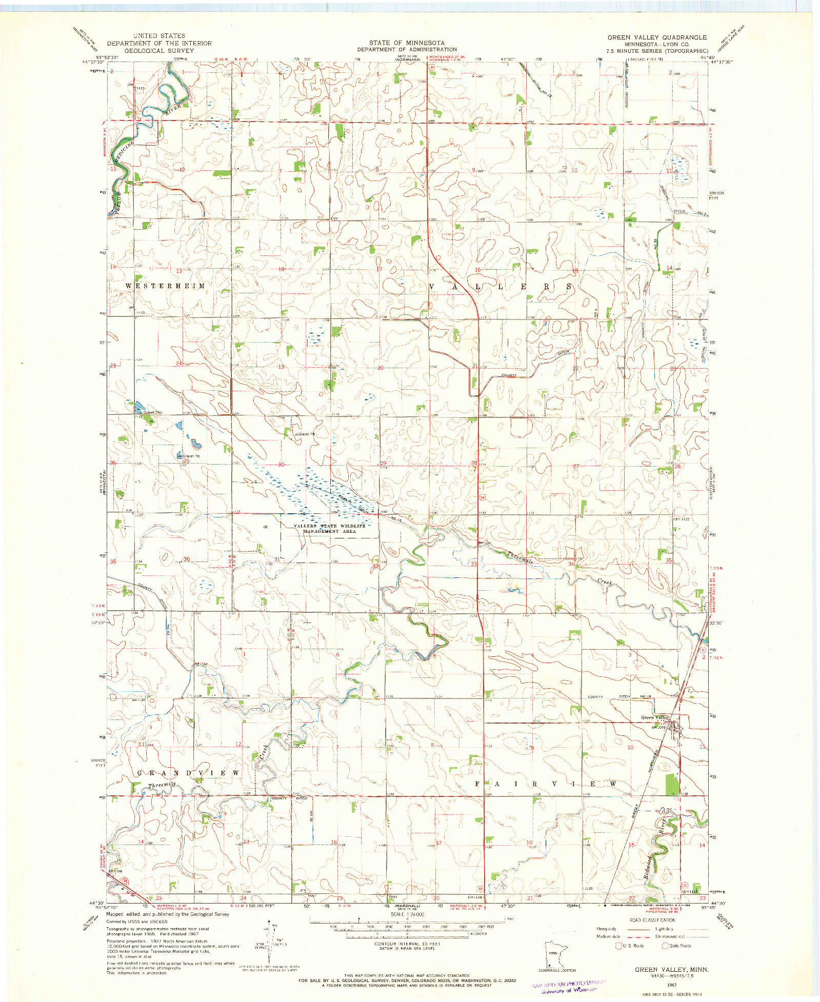 USGS 1:24000-SCALE QUADRANGLE FOR GREEN VALLEY, MN 1967