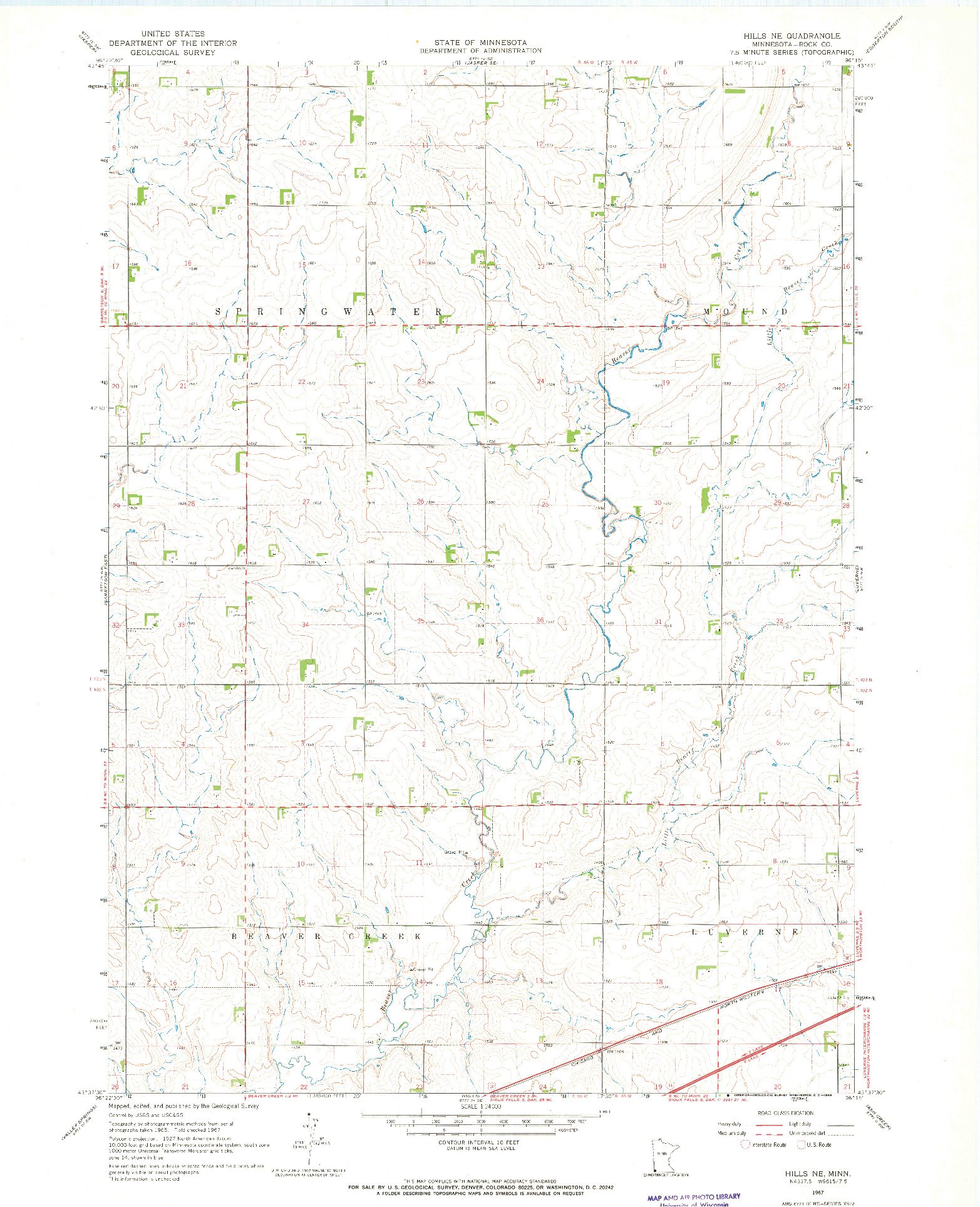 USGS 1:24000-SCALE QUADRANGLE FOR HILLS NE, MN 1967