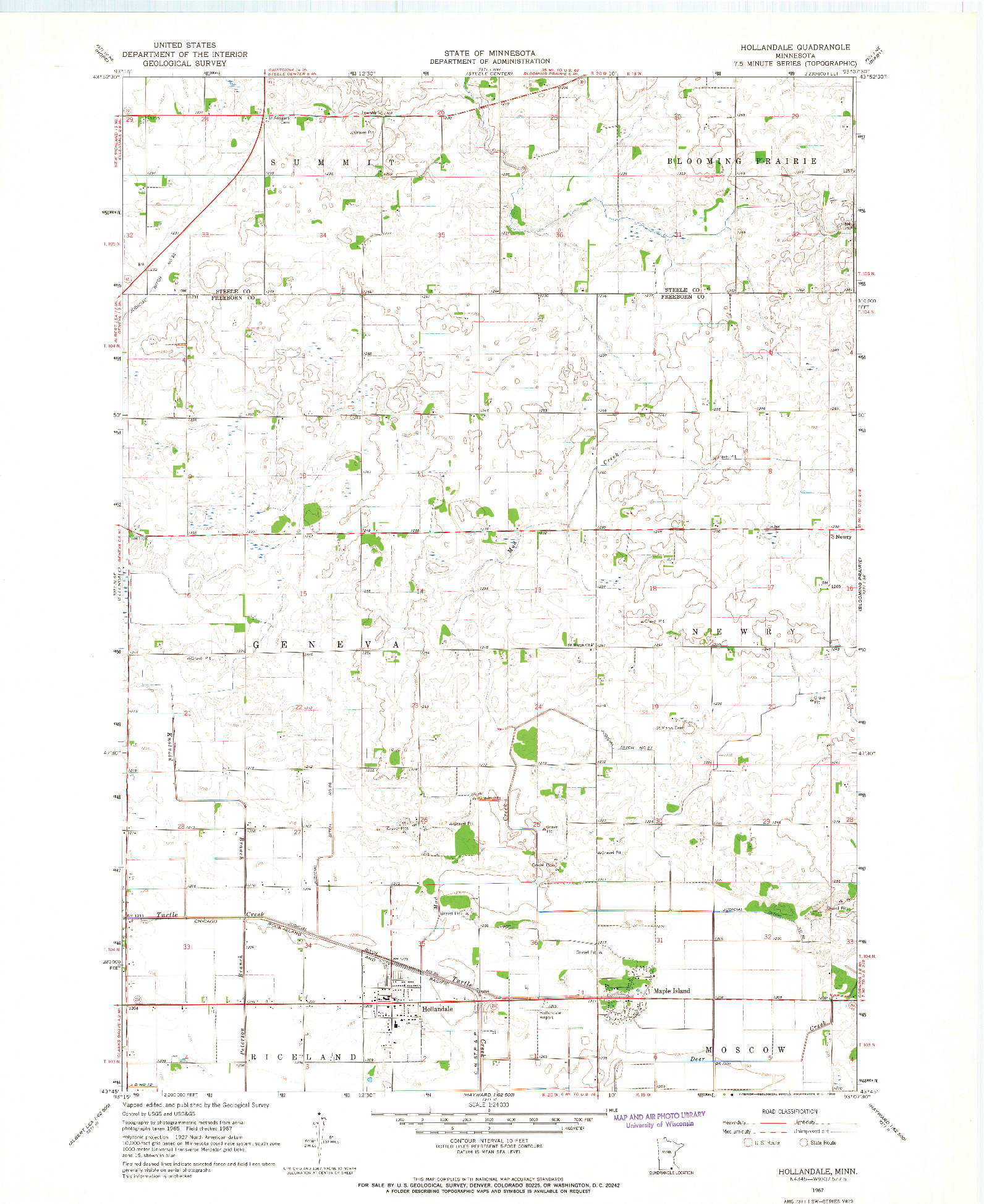 USGS 1:24000-SCALE QUADRANGLE FOR HOLLANDALE, MN 1967