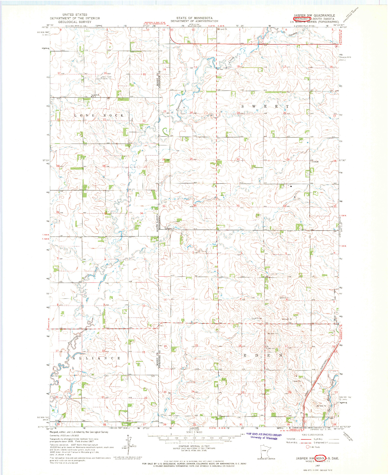 USGS 1:24000-SCALE QUADRANGLE FOR JASPER NW, MN 1967