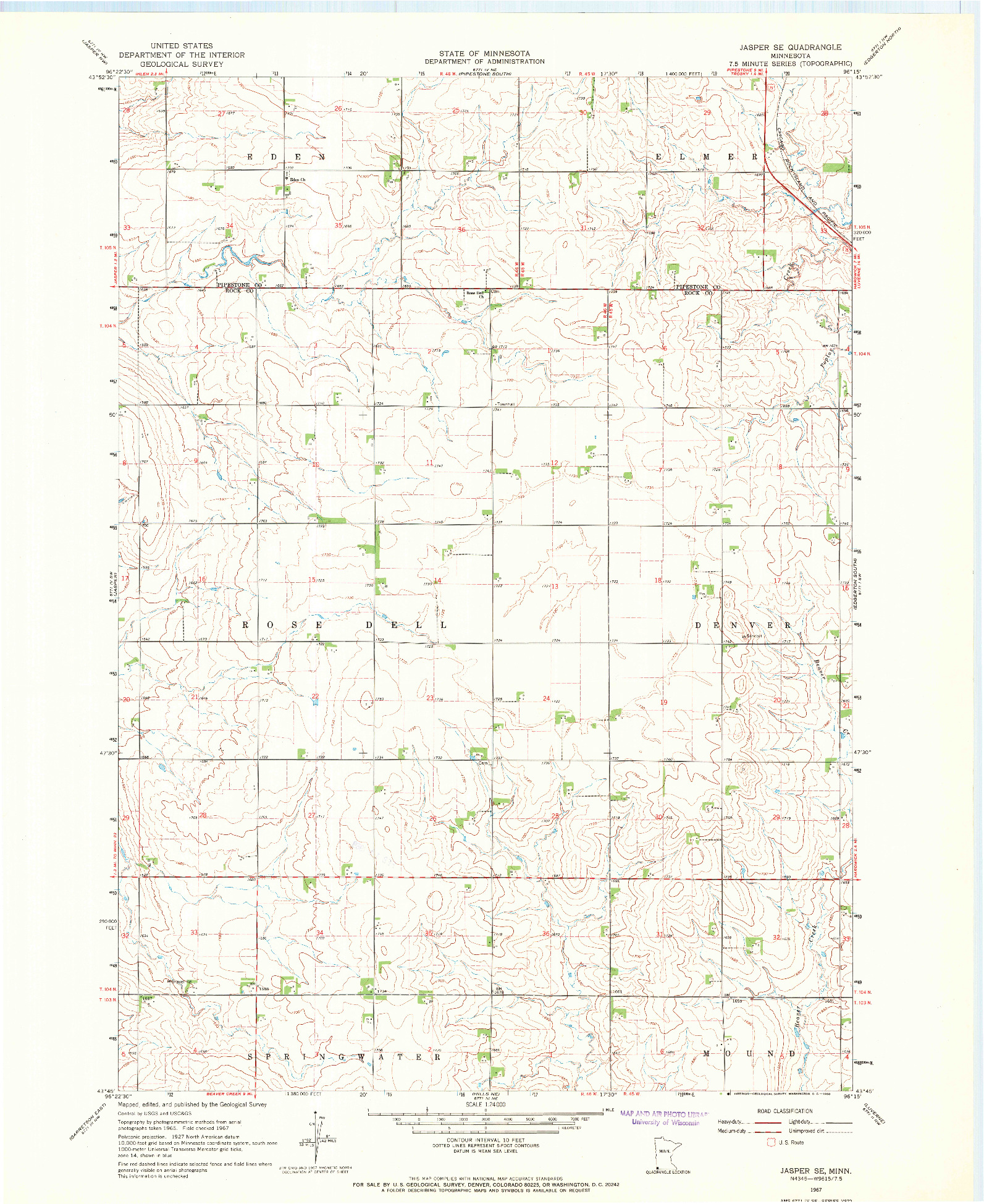 USGS 1:24000-SCALE QUADRANGLE FOR JASPER SE, MN 1967
